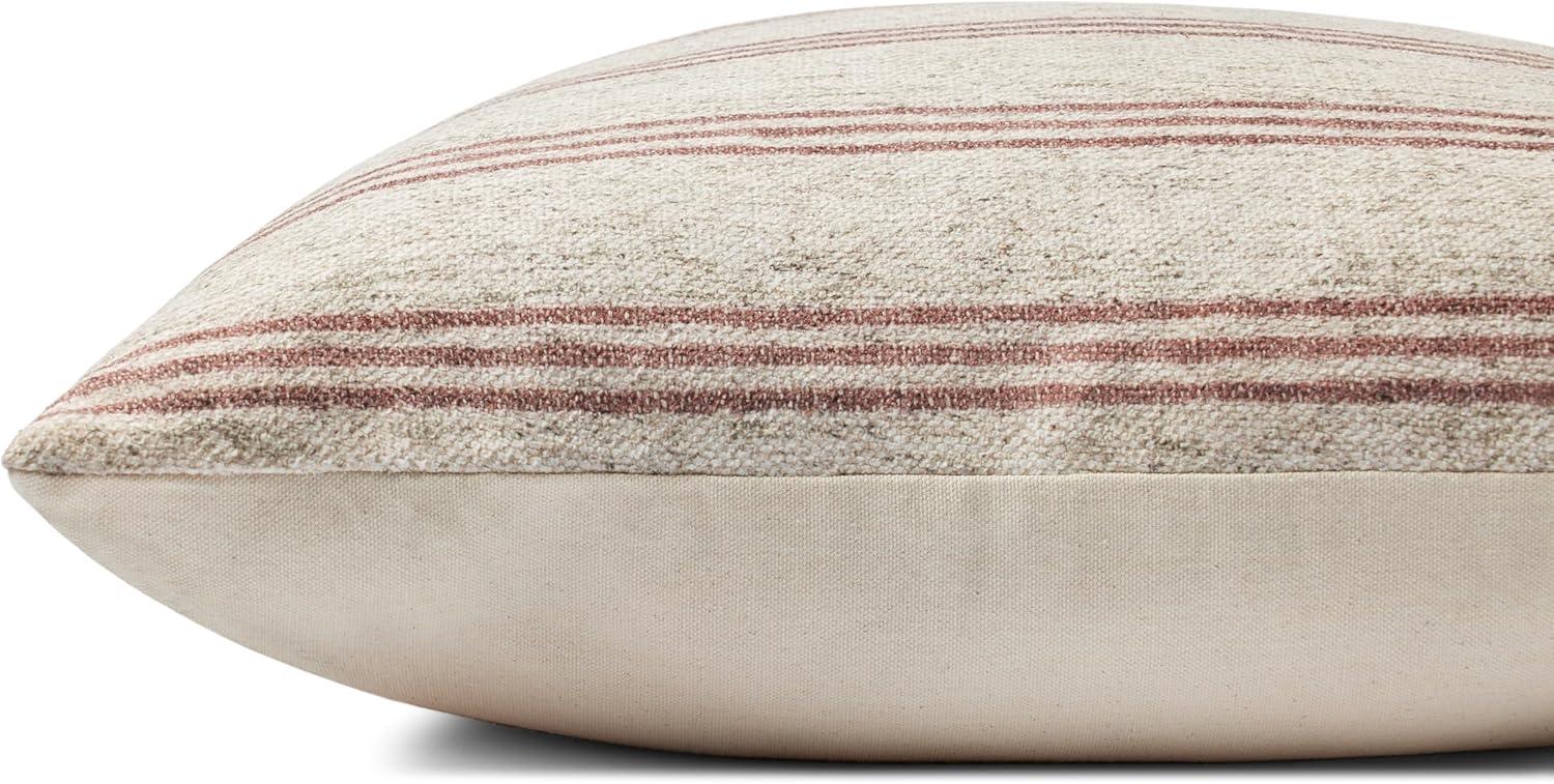 Natural and Wine Striped 22" Round Pillow Cover