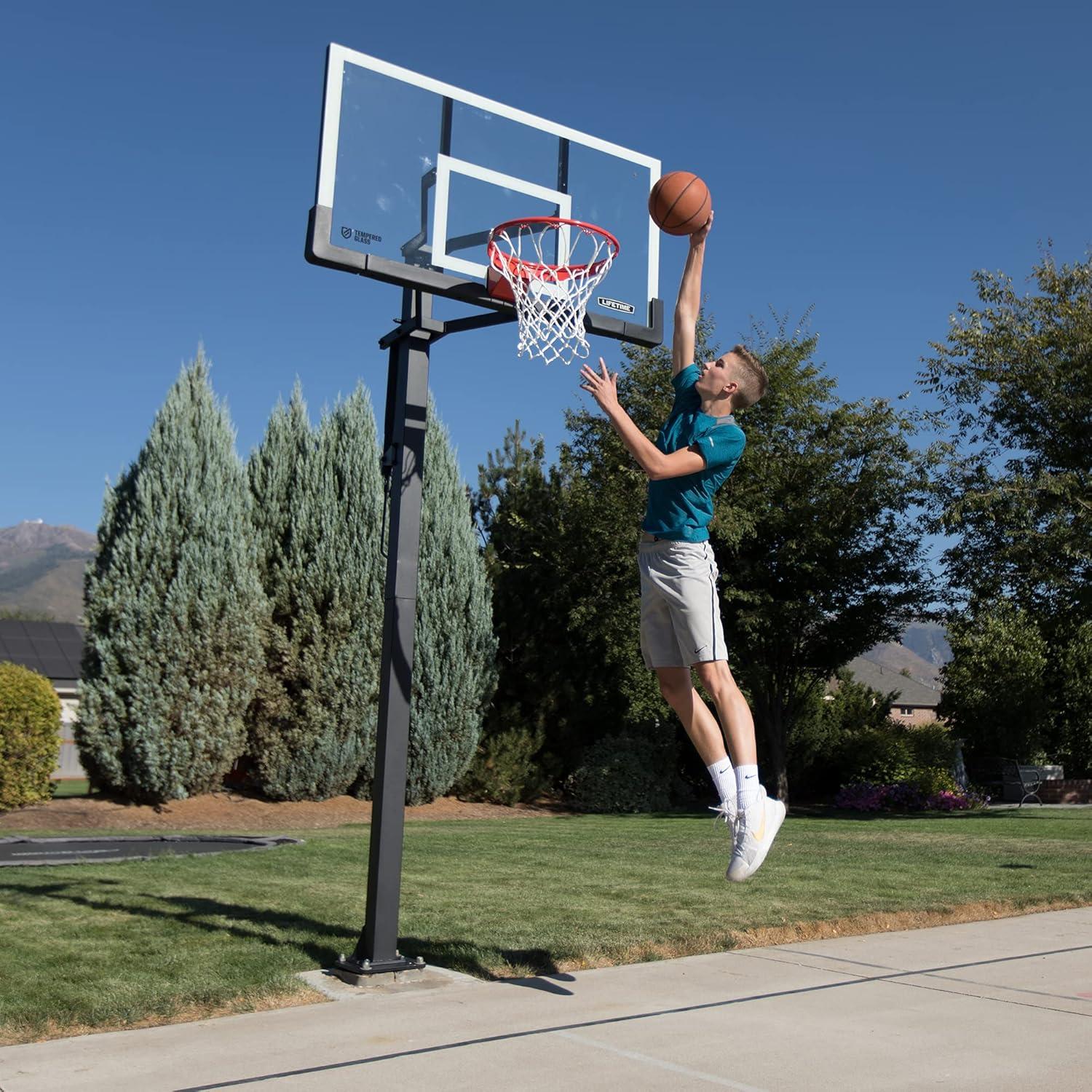 Lifetime New Adjustable Bolt Down Basketball Hoop (60-inch Tempered Glass), 90569