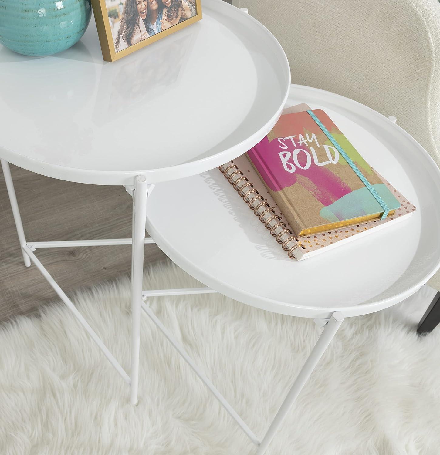 Modern Geometric White Round Metal Nesting Tables Set