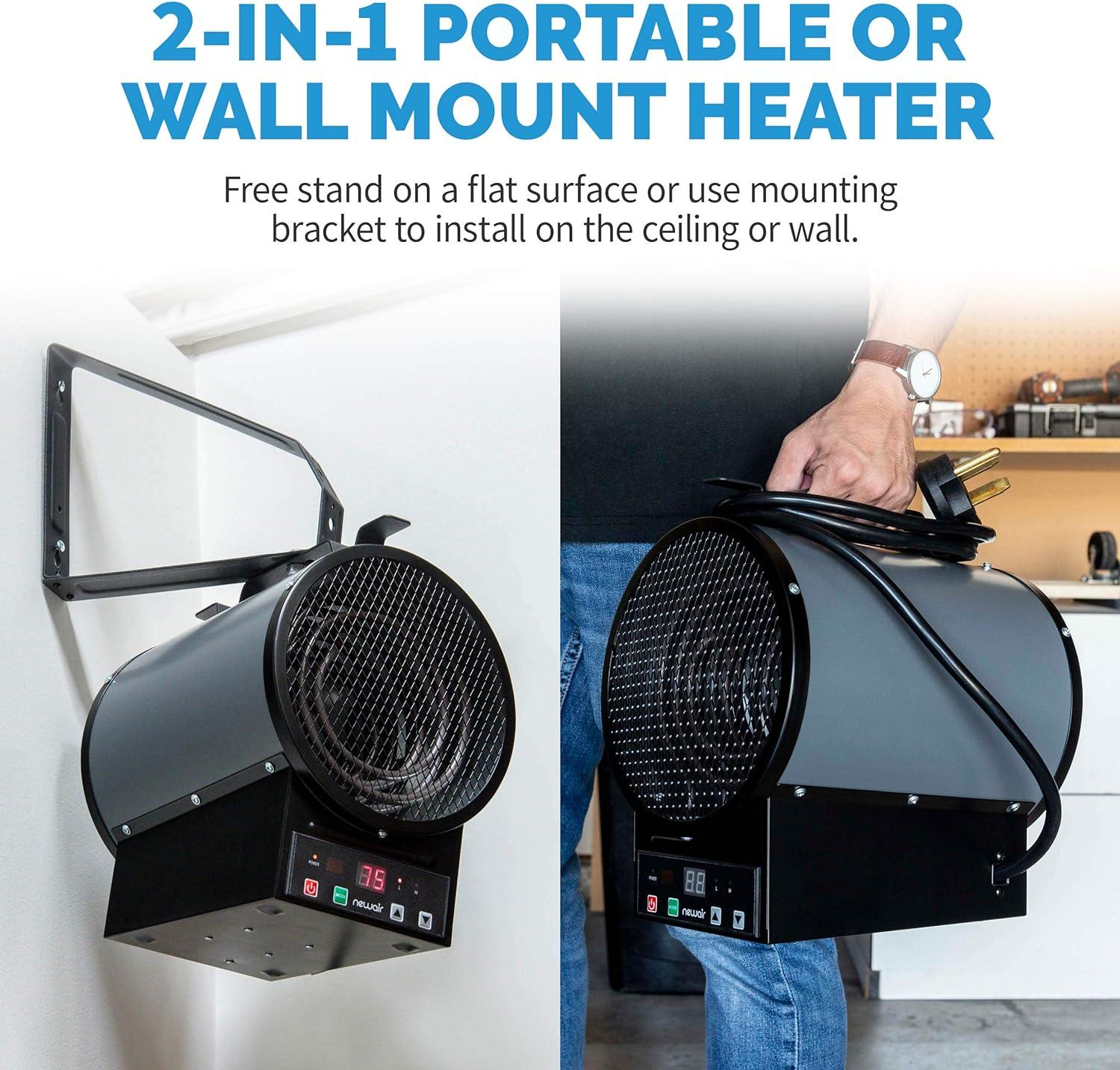 Newair 2-in-1 Freestanding or Ceiling/Wall Mounted Electric Garage Heater with Remote Control