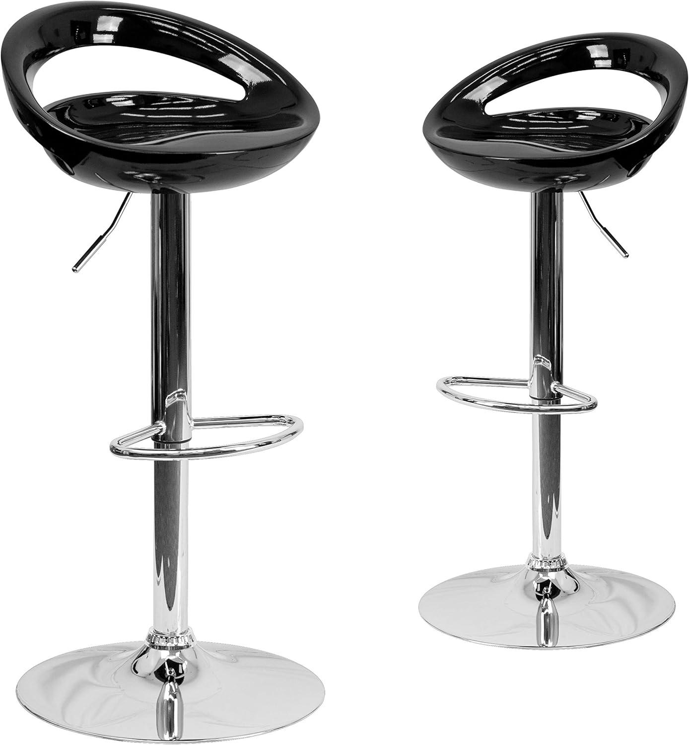 Flash Furniture Contemporary Black Plastic Adjustable Height Barstool with Rounded Cutout Back and Chrome Base