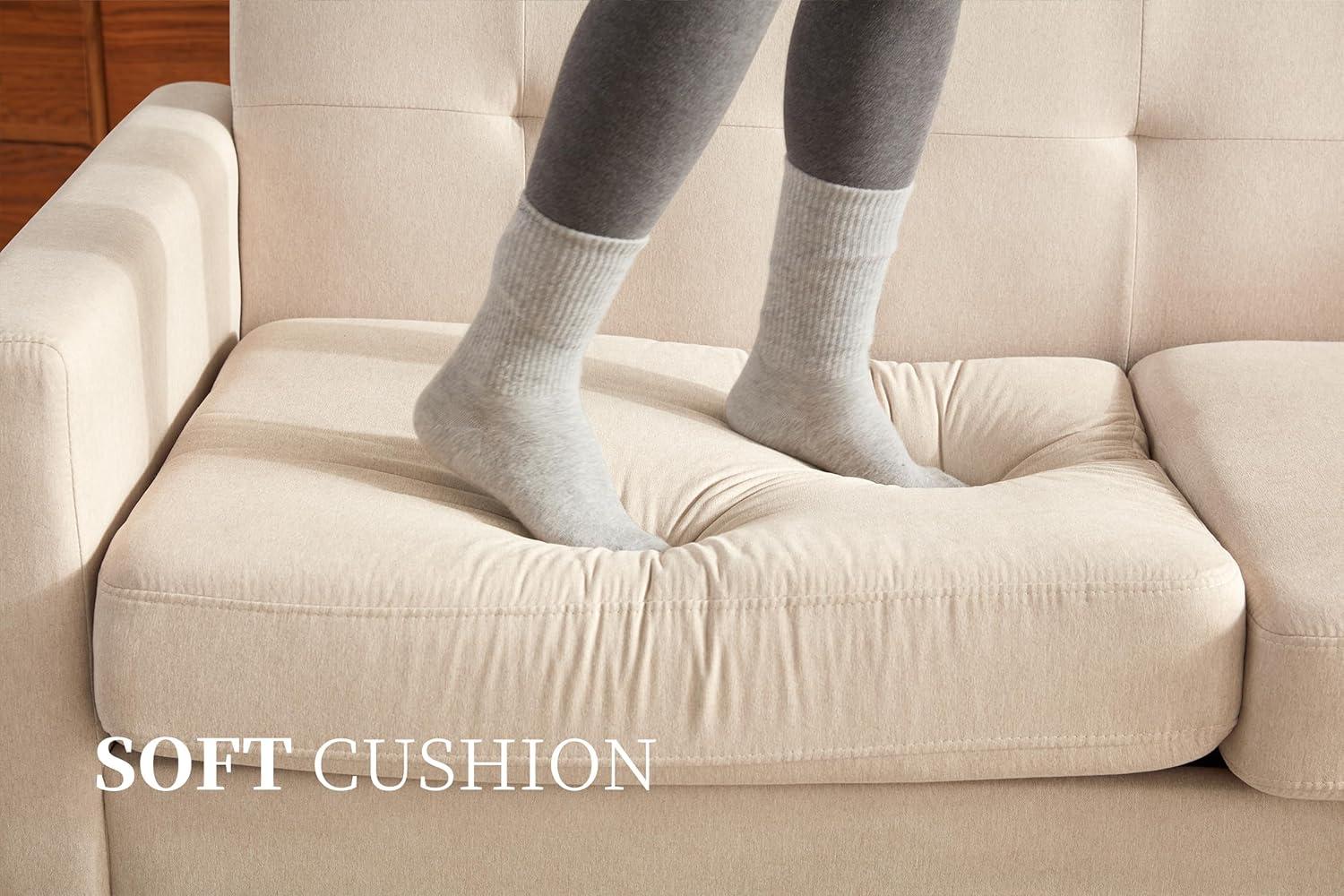 65" Loveseat Sofa, Mid Century Modern Love Seat Couches for Living Room, Comfy Upholstered Sofa Couch for Bedroom, Tufted Design 2 Seater Love Seat Sofa for Small Spaces (Linen-Beige Cream)