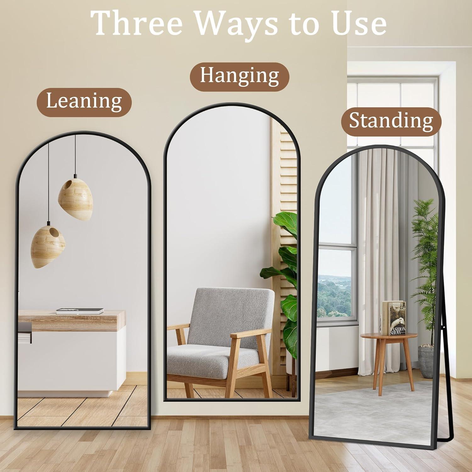 Full Body Mirror with Stand, 71" x 32" Arched Full Length Mirror with Aluminum Alloy Frame Wall-Mounted/Leaning Against Wall/Floor Standing Mirror for Home Decor, Black