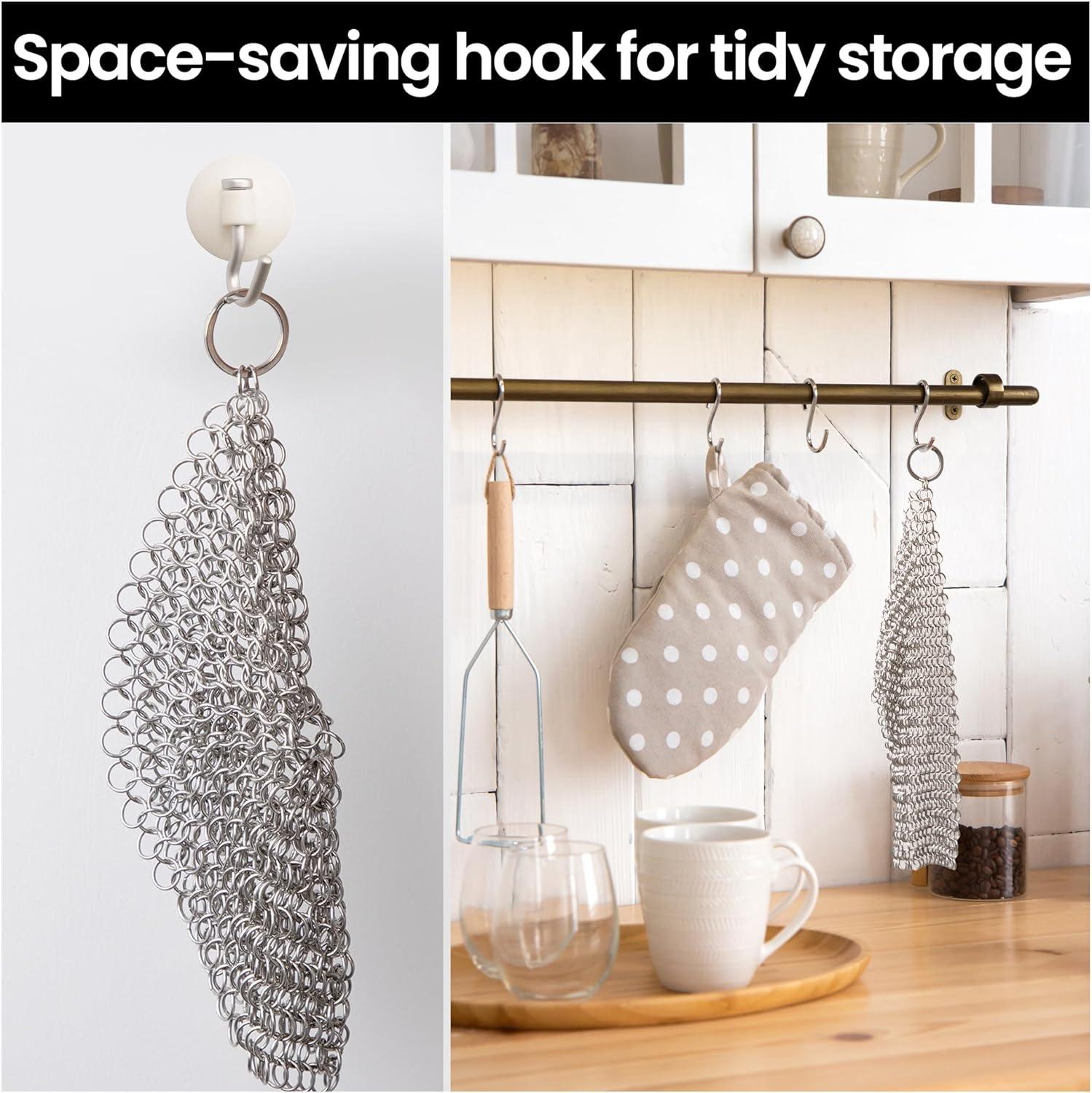 Cast Iron Scrubber 316 Stainless Steel Skillet Cleaner 8"x6" Chainmail Scrubber Scraper Chain Mail Link Scrub for Cast Iron Pre-Seasoned Pans, Griddles, BBQ Grills, and Pot Cookware Cleaning