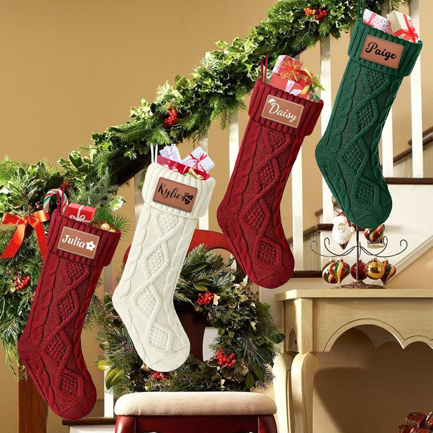 Christmas Stockings, 4 Pack Personalized Christmas Stocking 18 Inches Large Cable Knitted Stocking Decorations for Family Holiday Xmas Party Decor, Red & Green