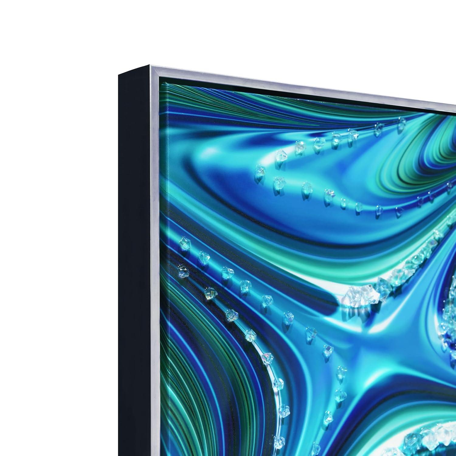 "Ocean Waves II" Crystallus Epoxy Coated Wrapped Framed Glossy Blue Canvas Wall Art with Heavy Acrylic Crystal Shards Embellishments