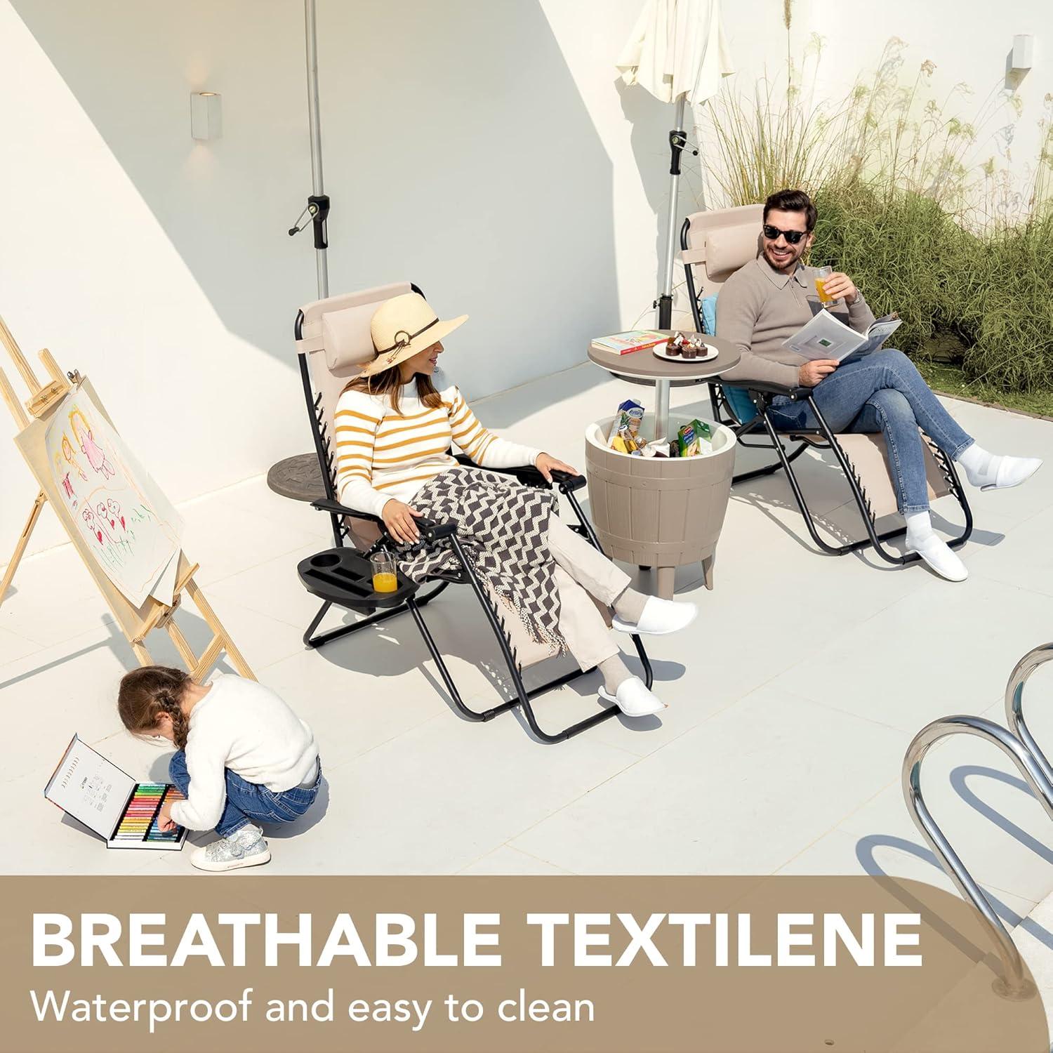 Best Choice Products Set of 2 Zero Gravity Lounge Chair Recliners for Patio, Pool w/ Cup Holder Tray - Beige