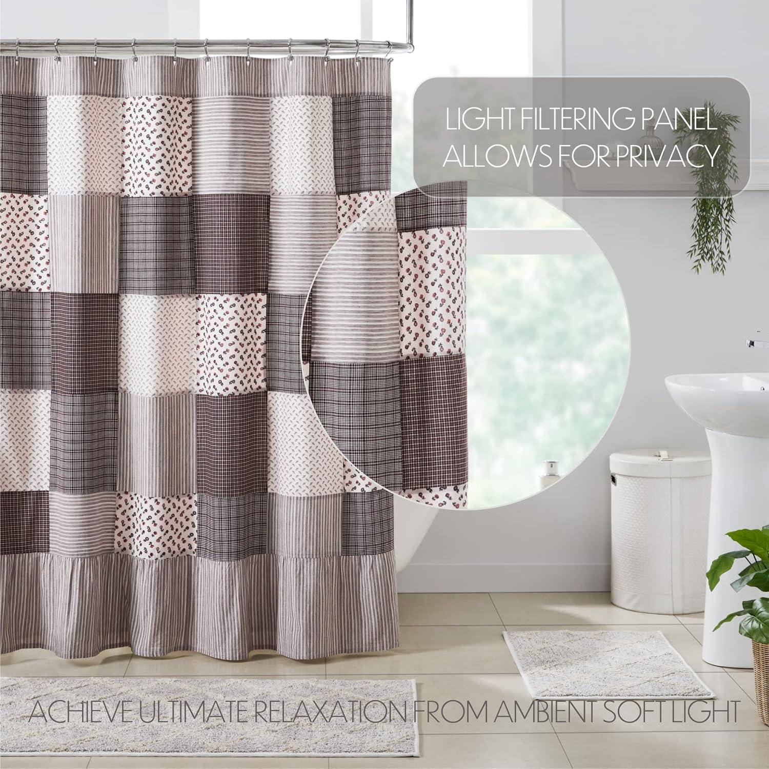 VHC Brands Florette Patchwork Shower Curtain, Brown, 72x72