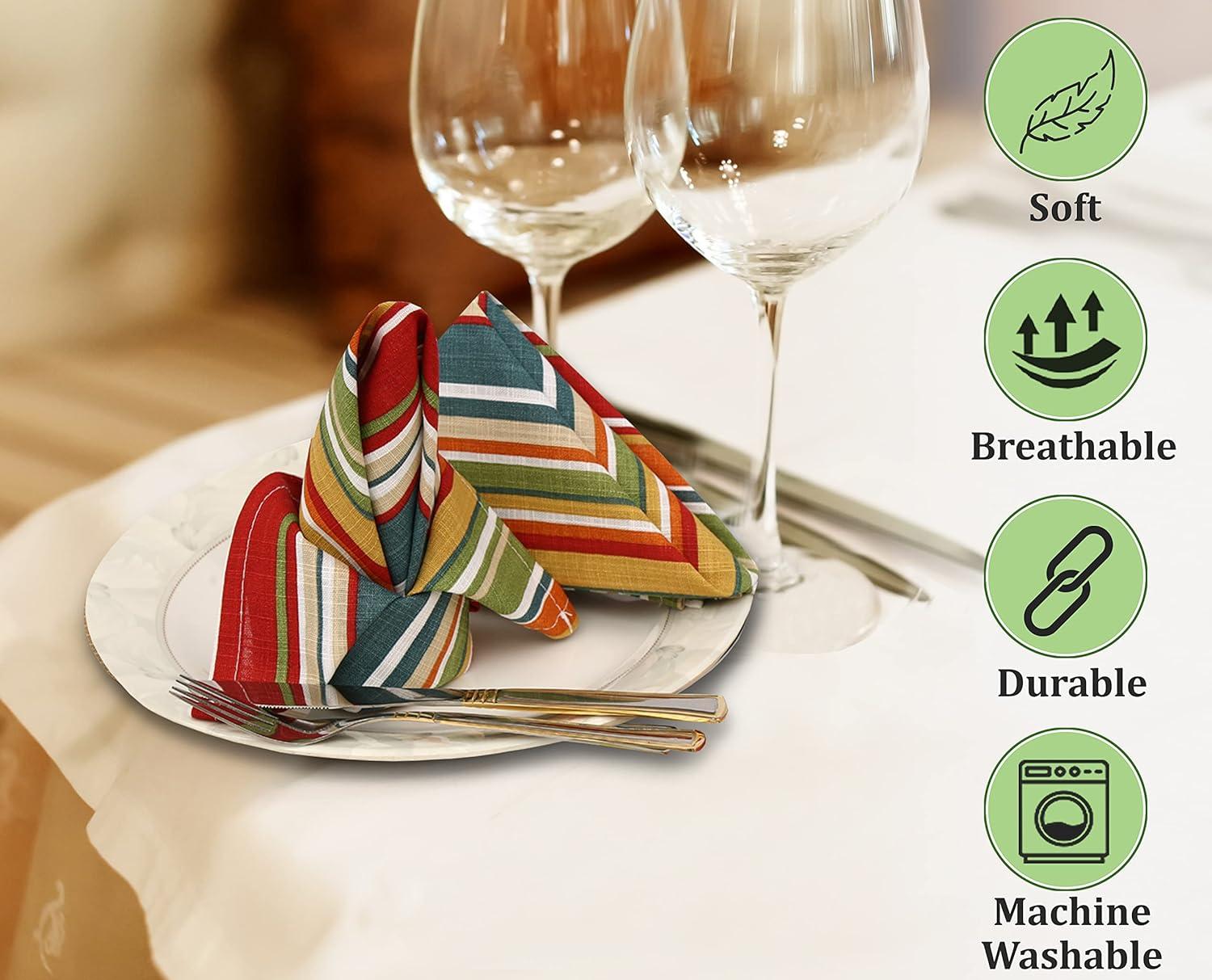 100% Cotton Multi-Stripe Square Kitchen Cloth Napkins