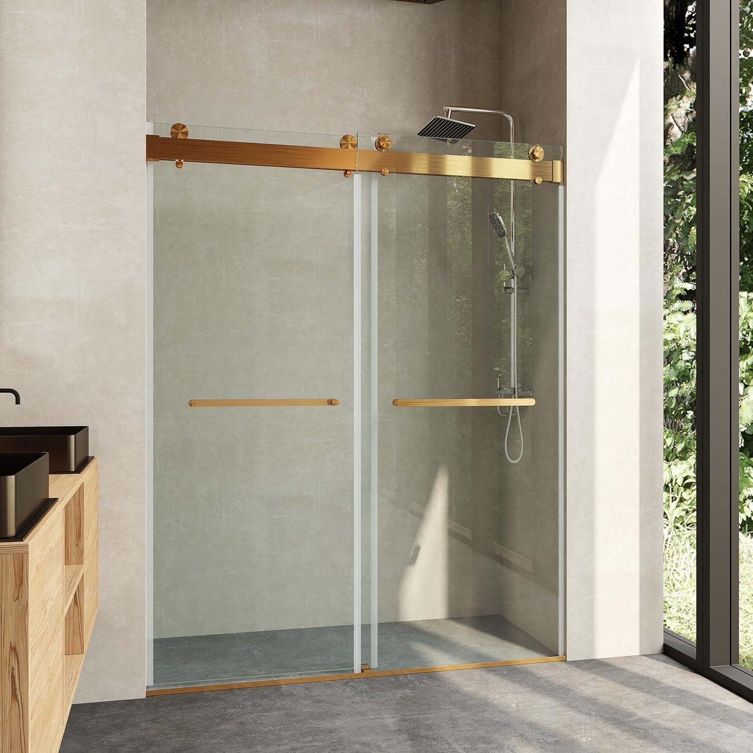 Dimorphos 56-60"W x 76"H Frameless Double Sliding Shower Door with 10mm Tempered Glass Door 11DD161822LL