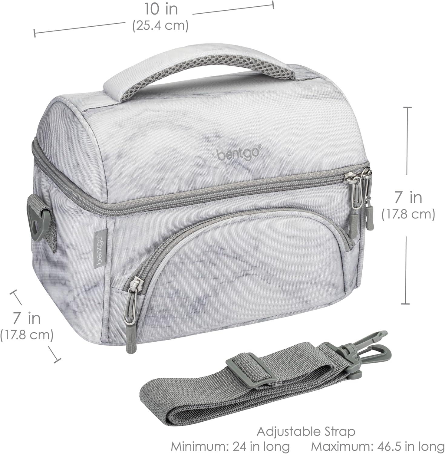Bentgo Deluxe Lunch Bag, Durable & Insulated Bag, Internal Mesh Pocket & 2-Way Zippers - White Marble