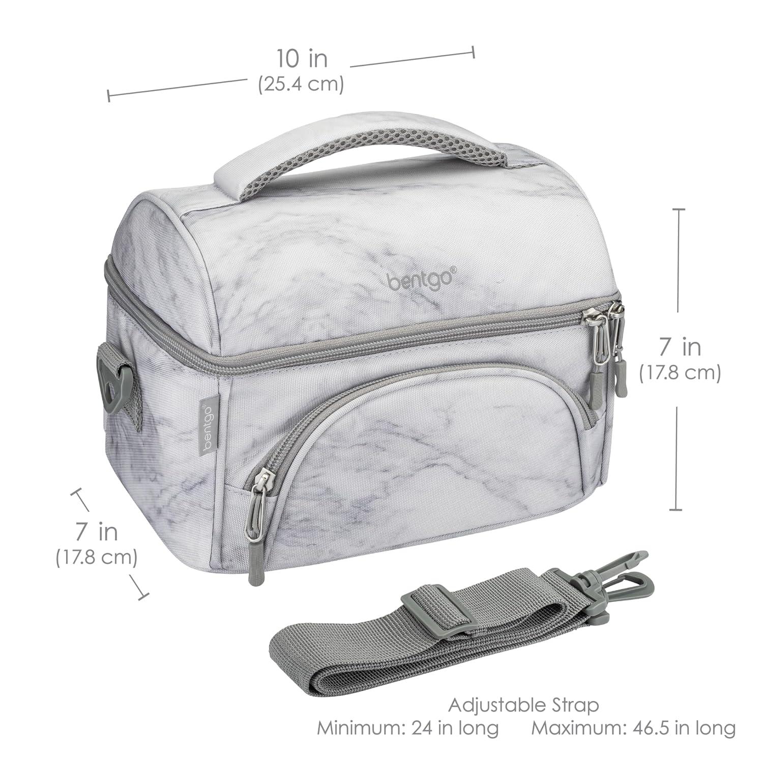 Bentgo Deluxe Lunch Bag, Durable & Insulated Bag, Internal Mesh Pocket & 2-Way Zippers - White Marble