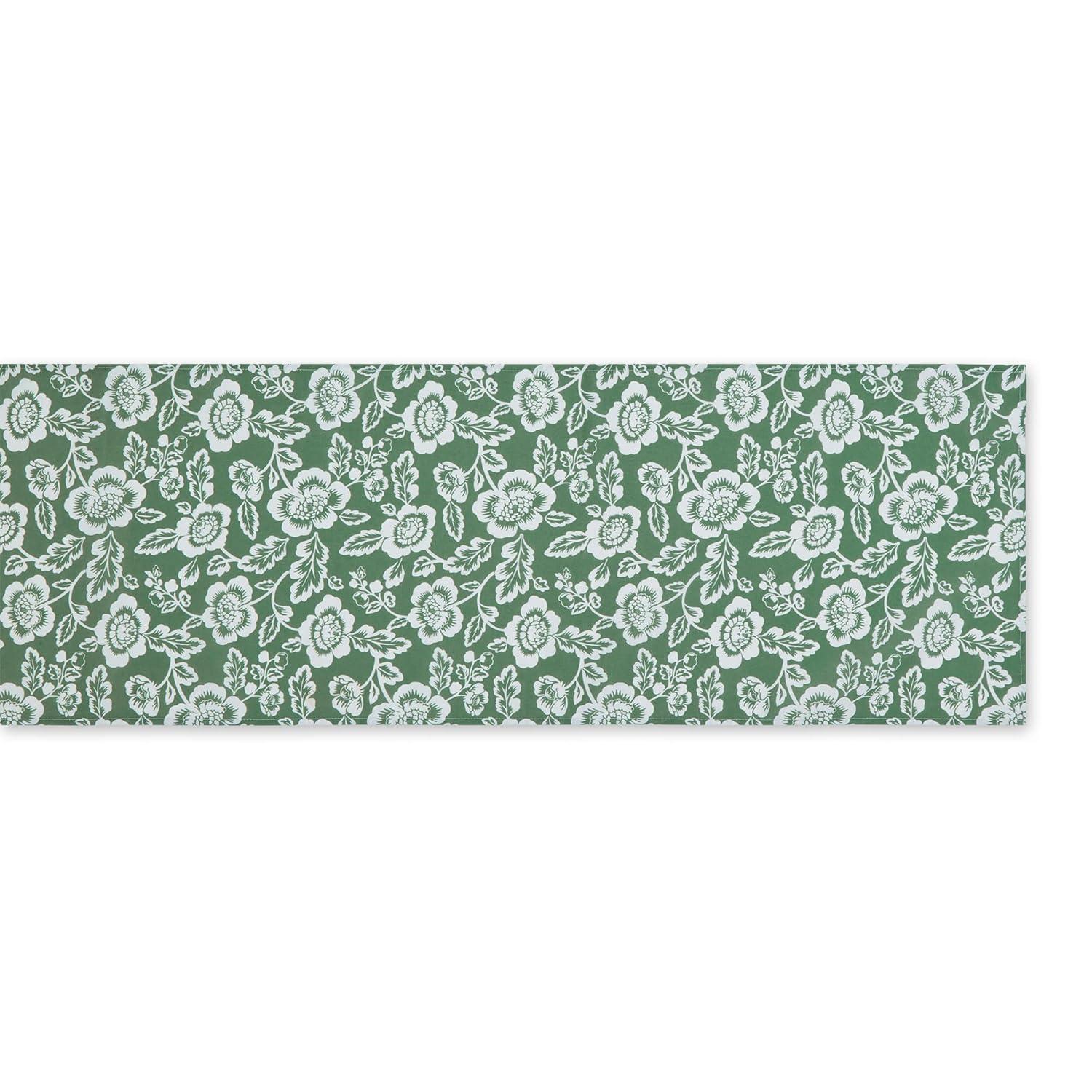 Artichoke Green  Floral Print Outdoor Fabric Table Runner 14x72