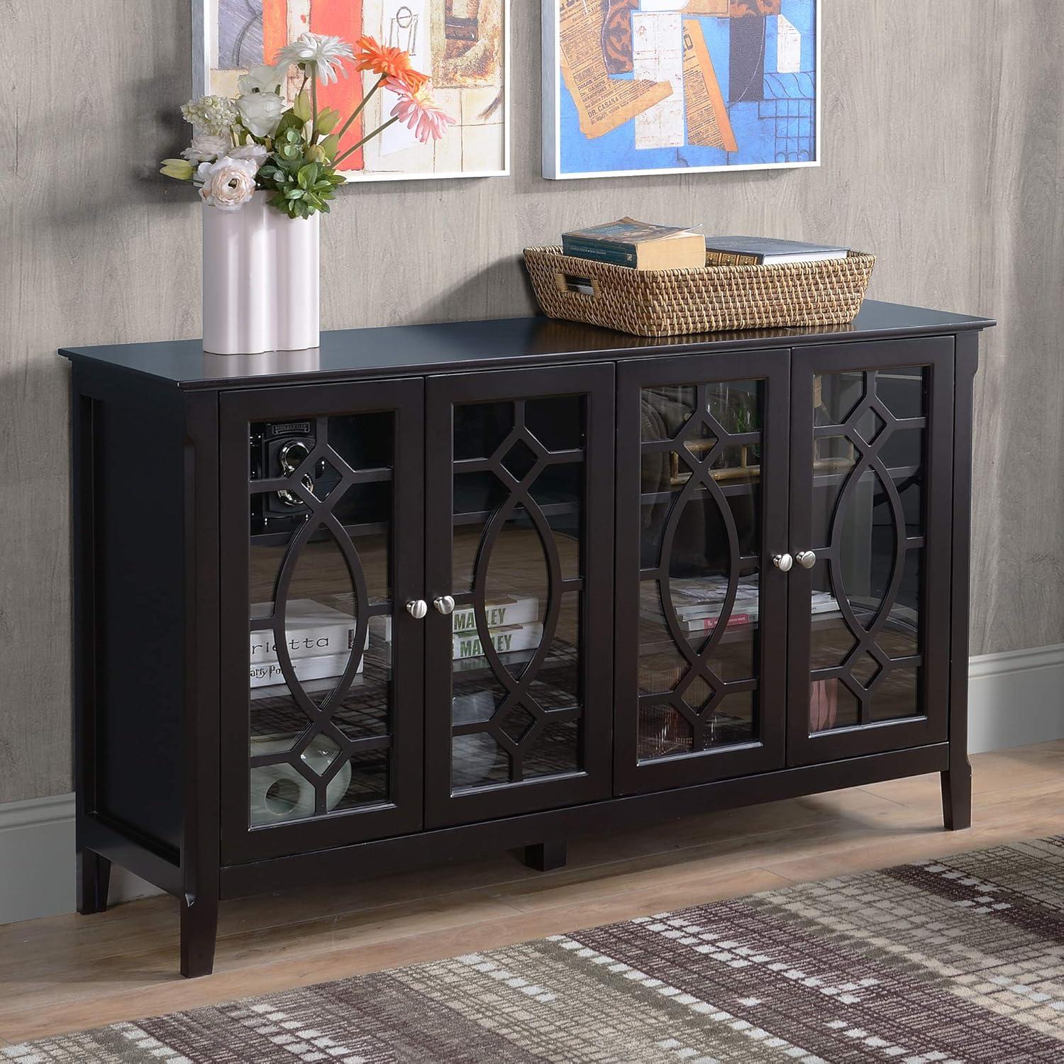 HOMCOM Sideboard Buffet Cabinet with Storage, Credenza, Coffee Bar Cabinet with Glass Doors, Espresso