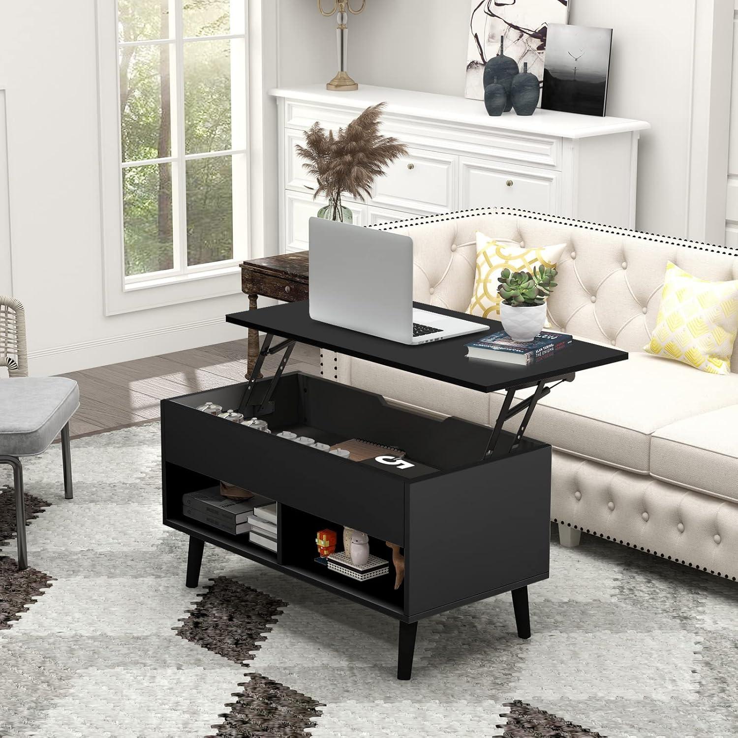 Costway 31.5''  Lift Top CoffeeTable ModernTable W/ Hidden Compartment&Wood Legs For Home Black