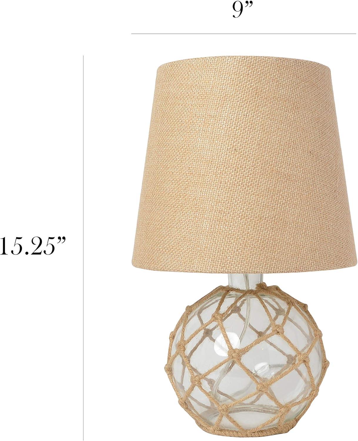 Buoy Rope Nautical Netted Coastal Ocean Sea Glass Table Lamp Clear - Elegant Designs: Burlap Shade, UL Listed