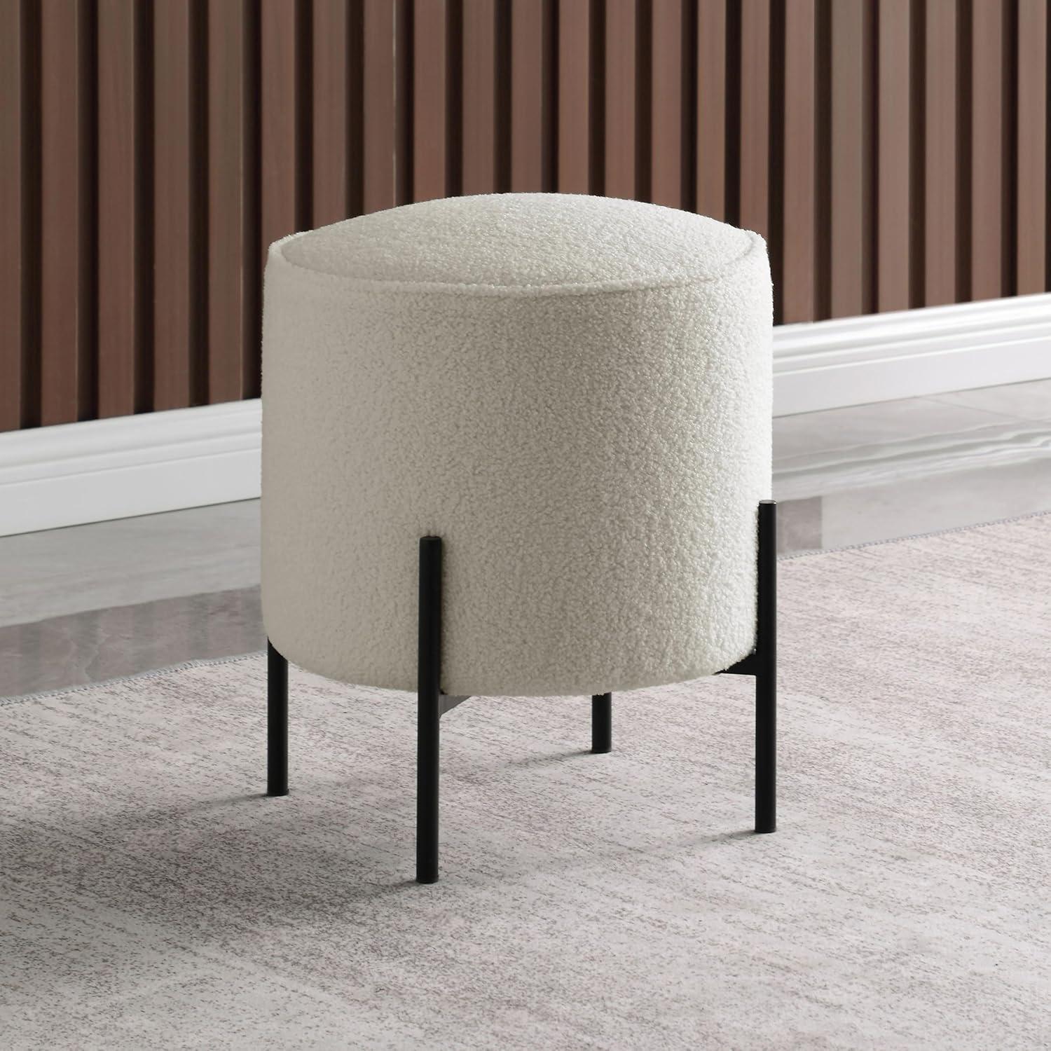 Coaster Basye Metal Round Upholstered Ottoman Beige and Matte Black