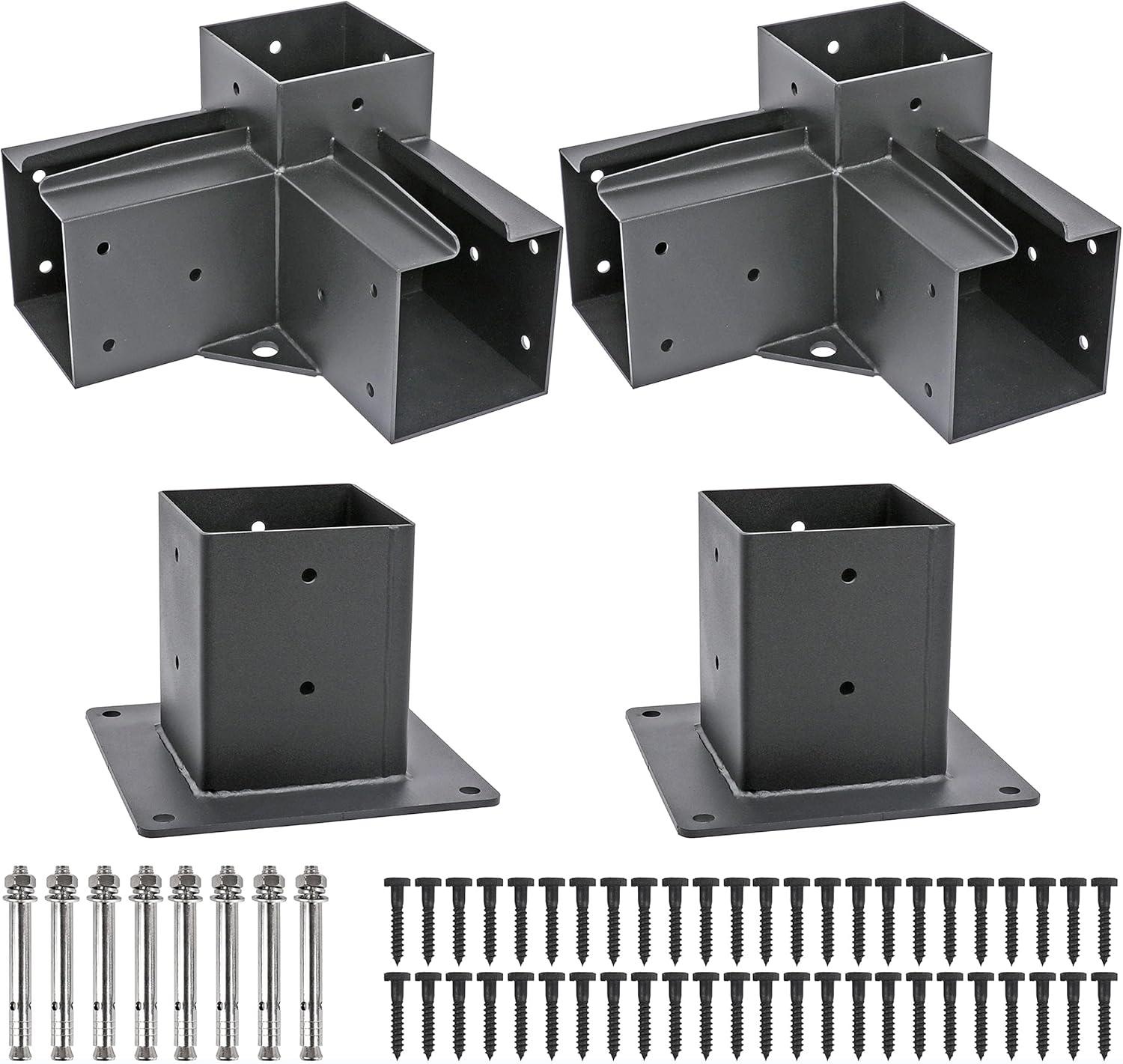 Pergola Brackets Stainless Steel Pergola Kit 3-Way Right Corner Bracket with Flange Anchors for 4"x 4" (Actual 3.5" X 3.5") Lumber, 2pack