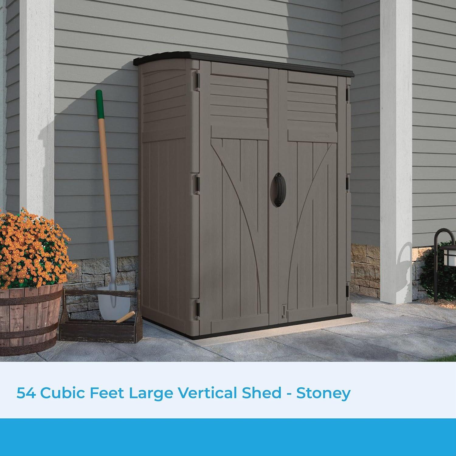 Stoney Gray Resin Vertical Storage Shed with Shelving