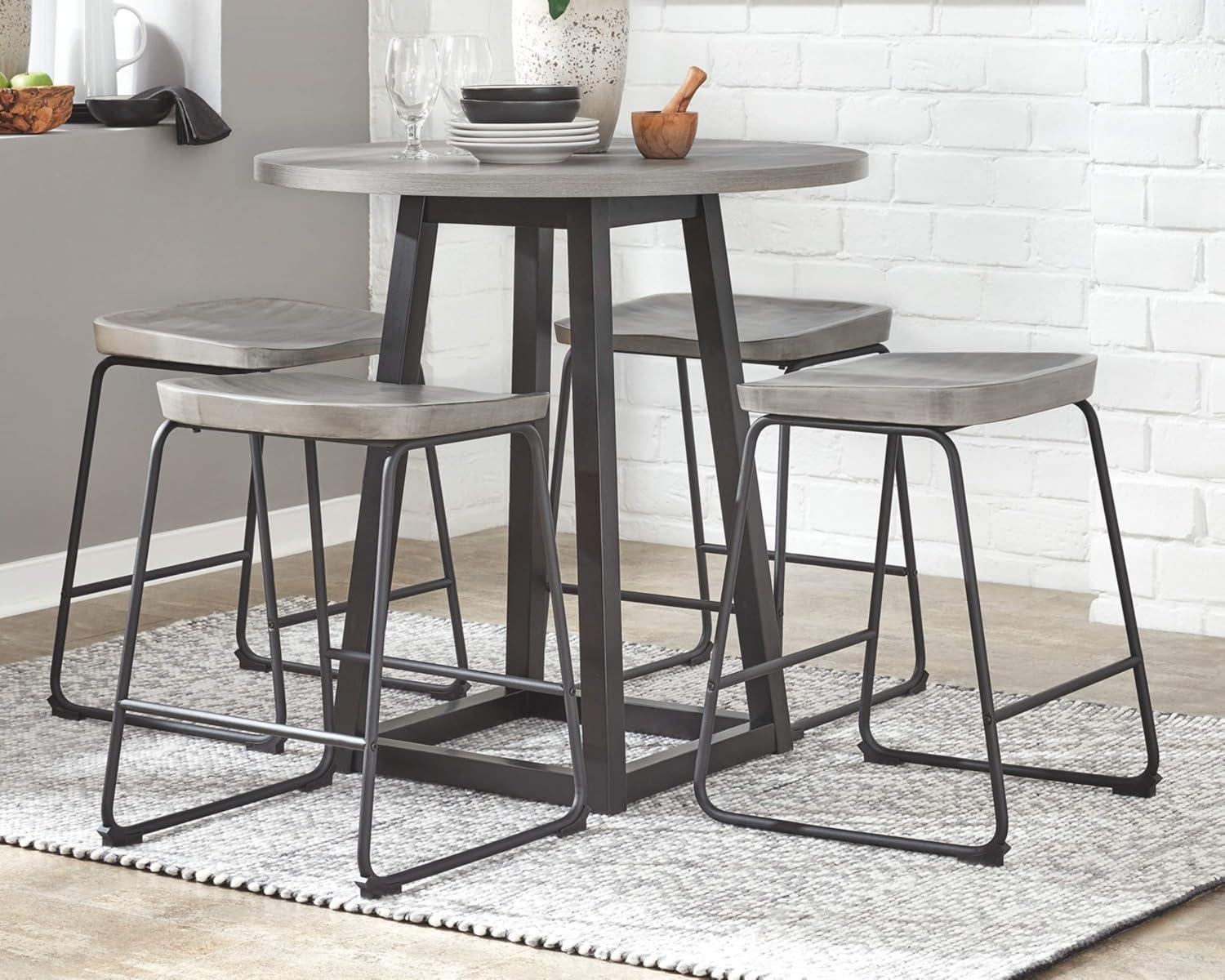 Gray and Black Round Wood Counter Height Dining Table