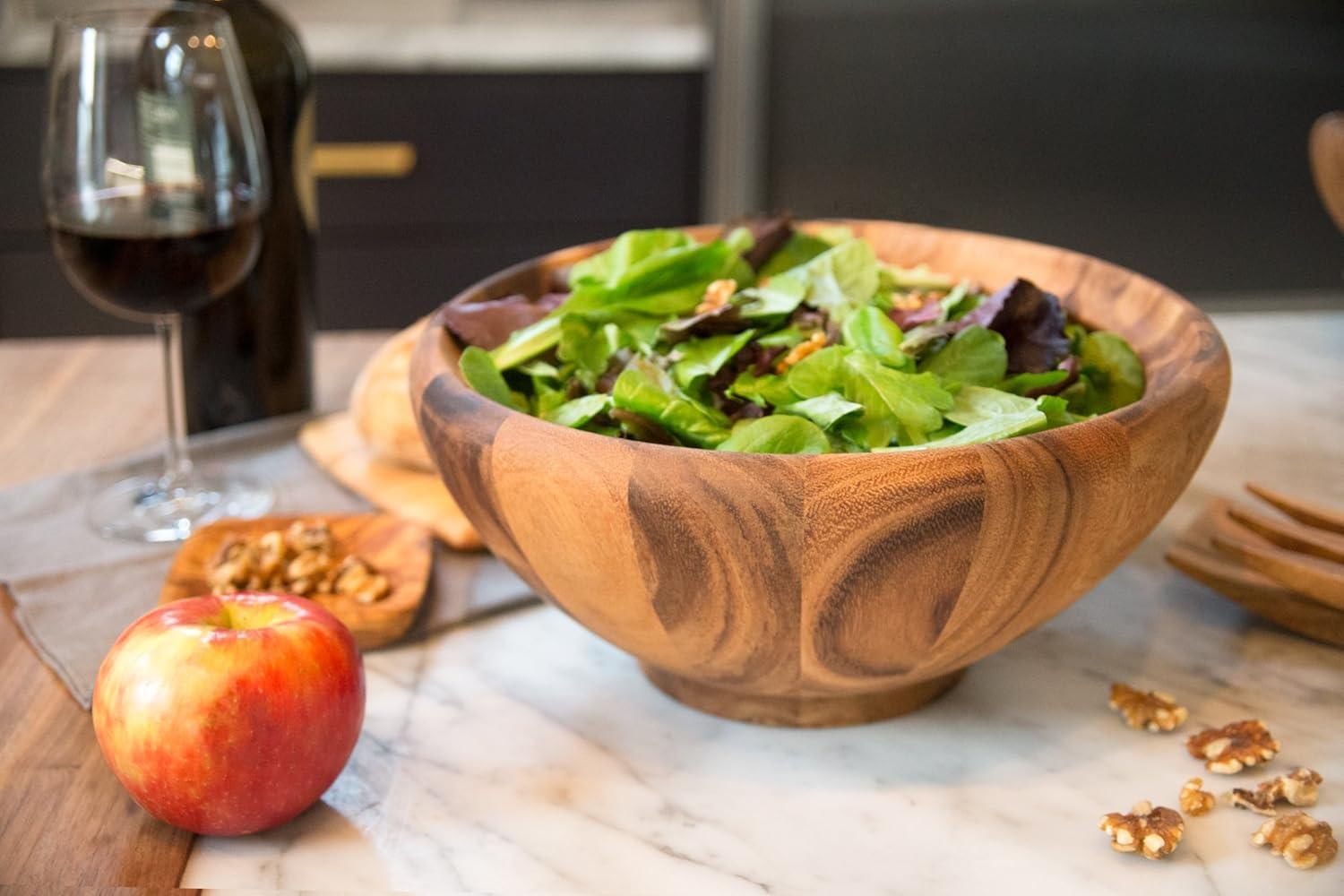 Large Acacia Wood Round Salad Serving Bowl