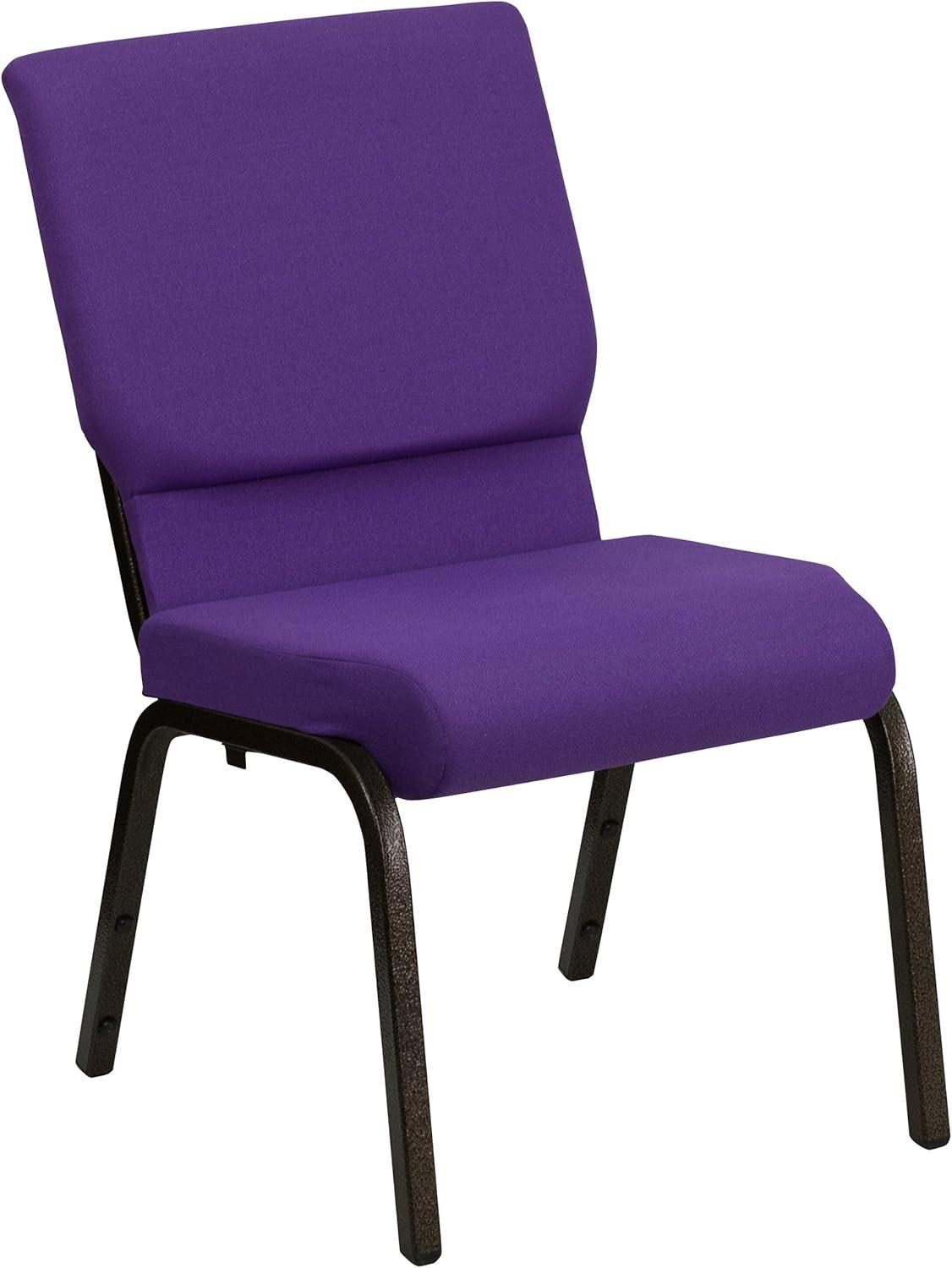 BizChair 18.5''W Stacking Church Chair in Purple Fabric - Gold Vein Frame