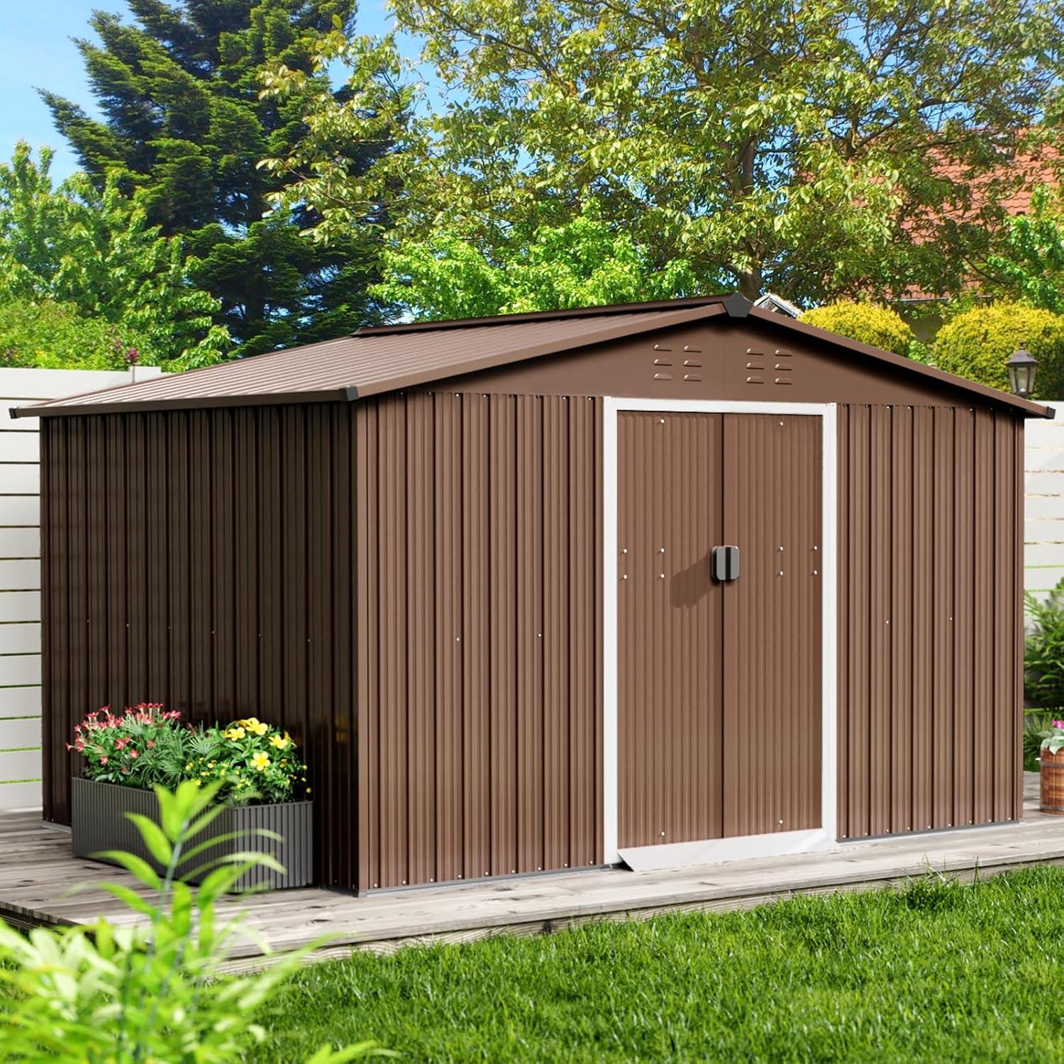 Adoolla 8'x10' Outdoor Storage Shed, Metal Tool Shed with Lockable Sliding Doors for Backyard, Garden, Lawn