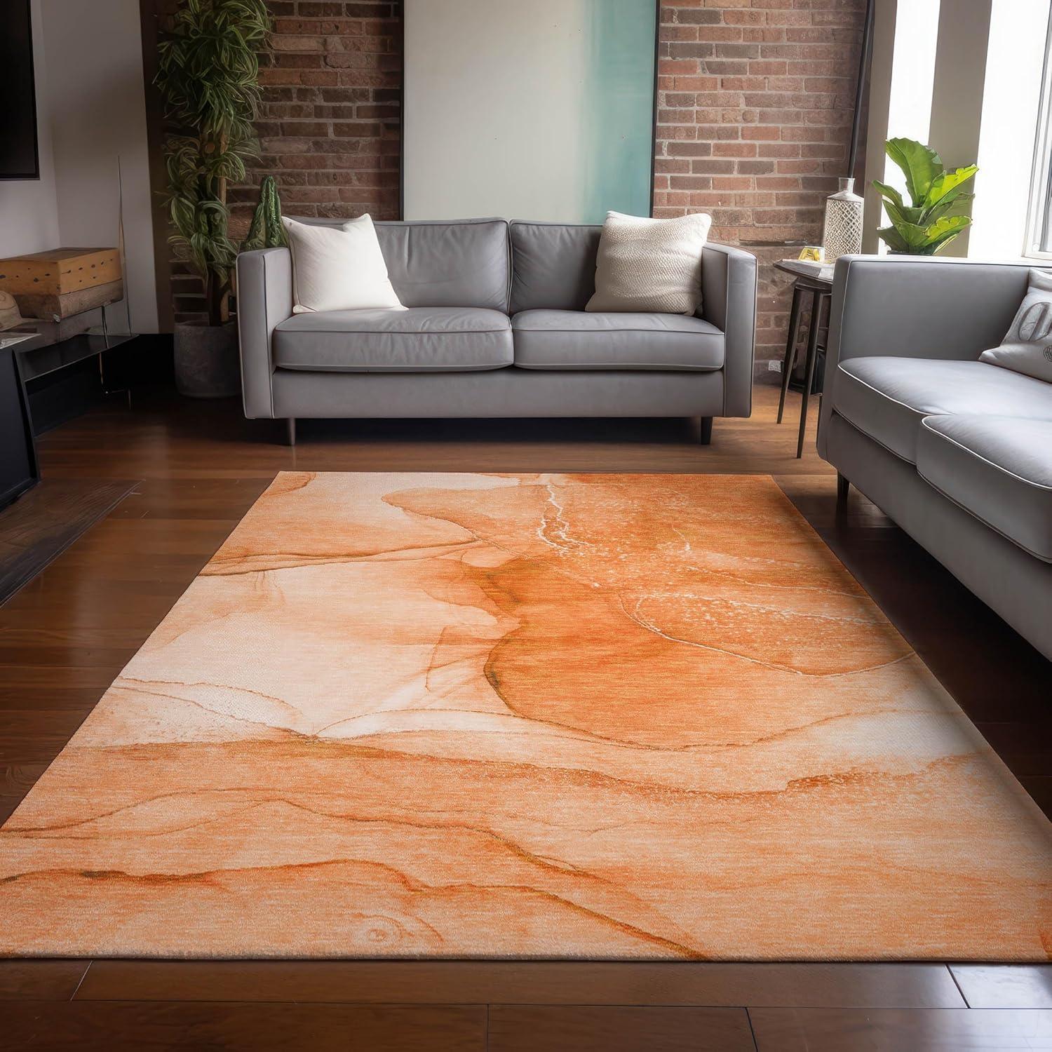 Orange Synthetic Machine Washable Reversible Area Rug 2'6" x 3'10"