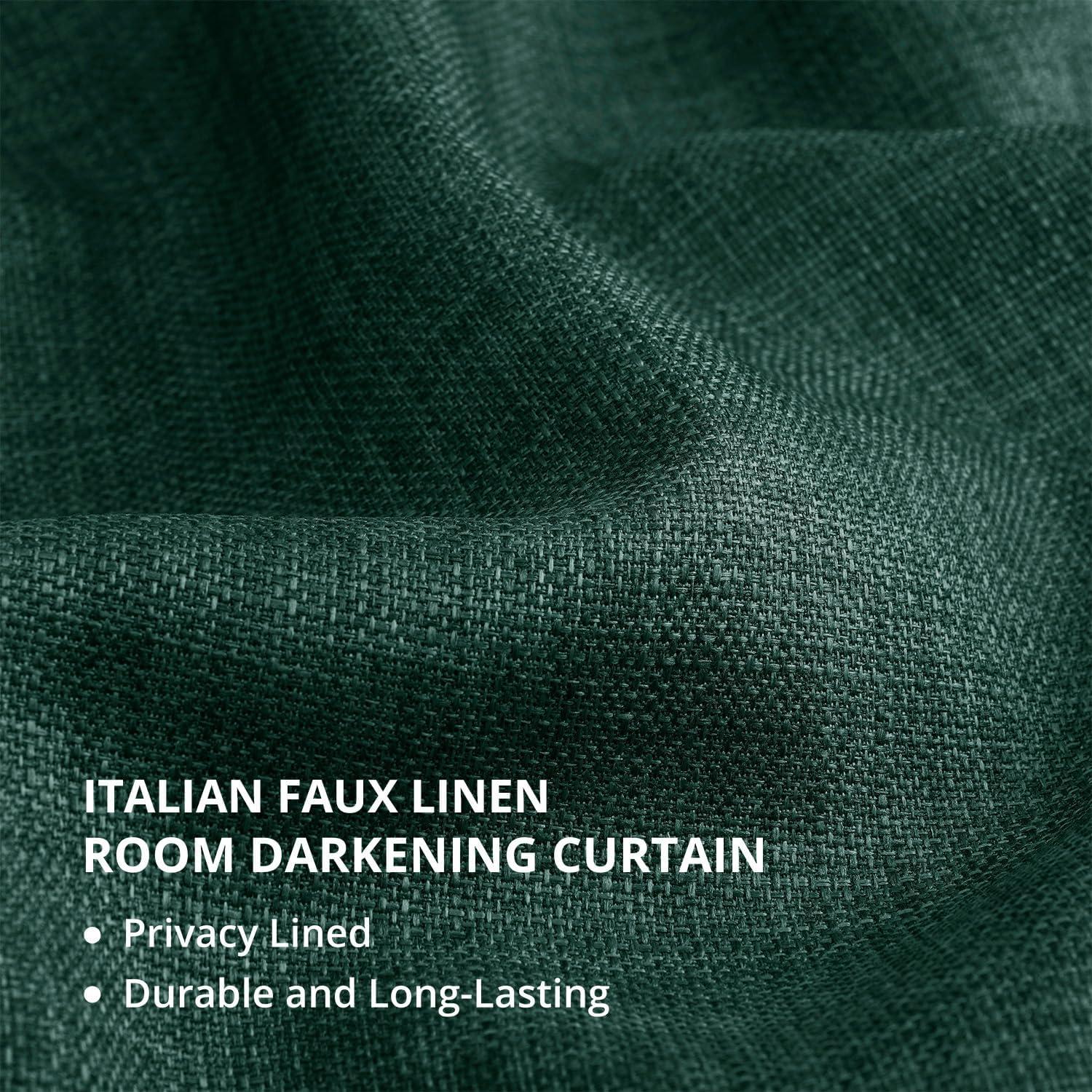 HPD Half Price Drapes Empire Green Italian Faux Linen Room Darkening Curtains with Rod Pocket - 1 Panel - Window Curtains for Living Room & Curtains for Bedroom, 50W X 108L
