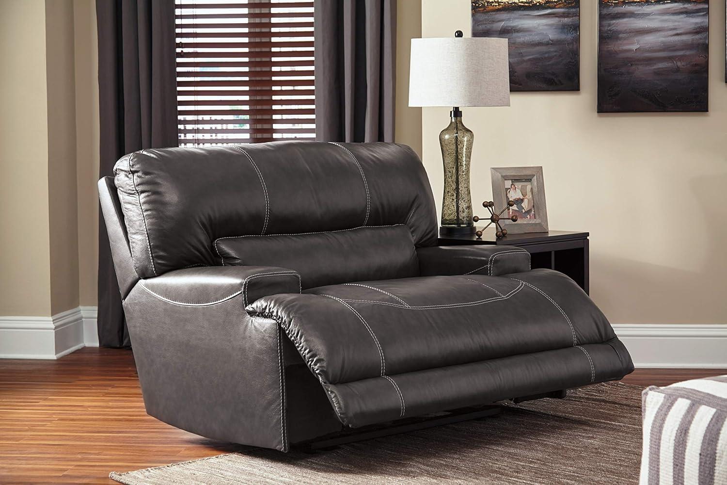 Gray Leather and Metal Oversized Recliner