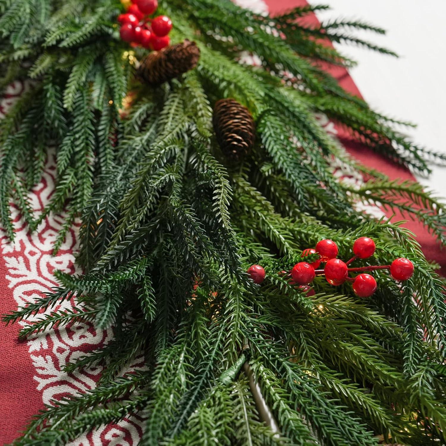 6FT Artificial Norfolk Pine Garlands, Real Touch Greenery Garland, Soft Bendable Garland Christmas Decorations, Greenery Garland for Table,Mantle, Wall, Indoor, Outdoor Thanksgiving Decorations