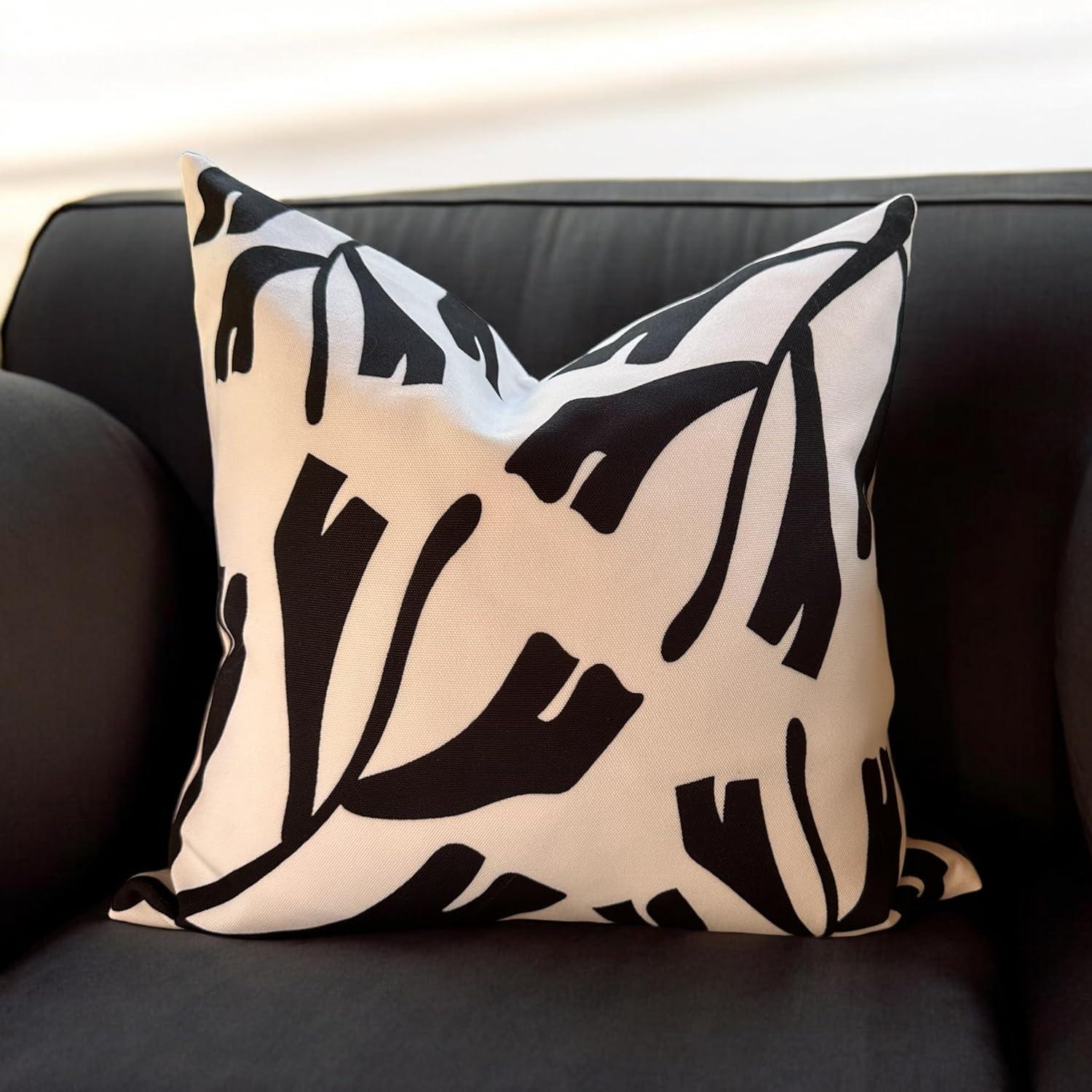 Modern Black and White Abstract Polyester Throw Pillows, 18x18 Inches, Set of 2