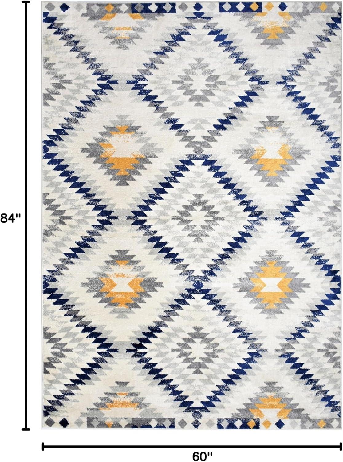 Rugs America Soleil BR30A Kilim Gold ivory Area Rug for Dining Room Rug Neutral Rug Living Room Rug Kitchen, 5'3"x7'