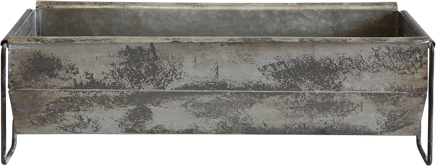 Woven Paths Metal Trough Container with Distressed Zinc Finish