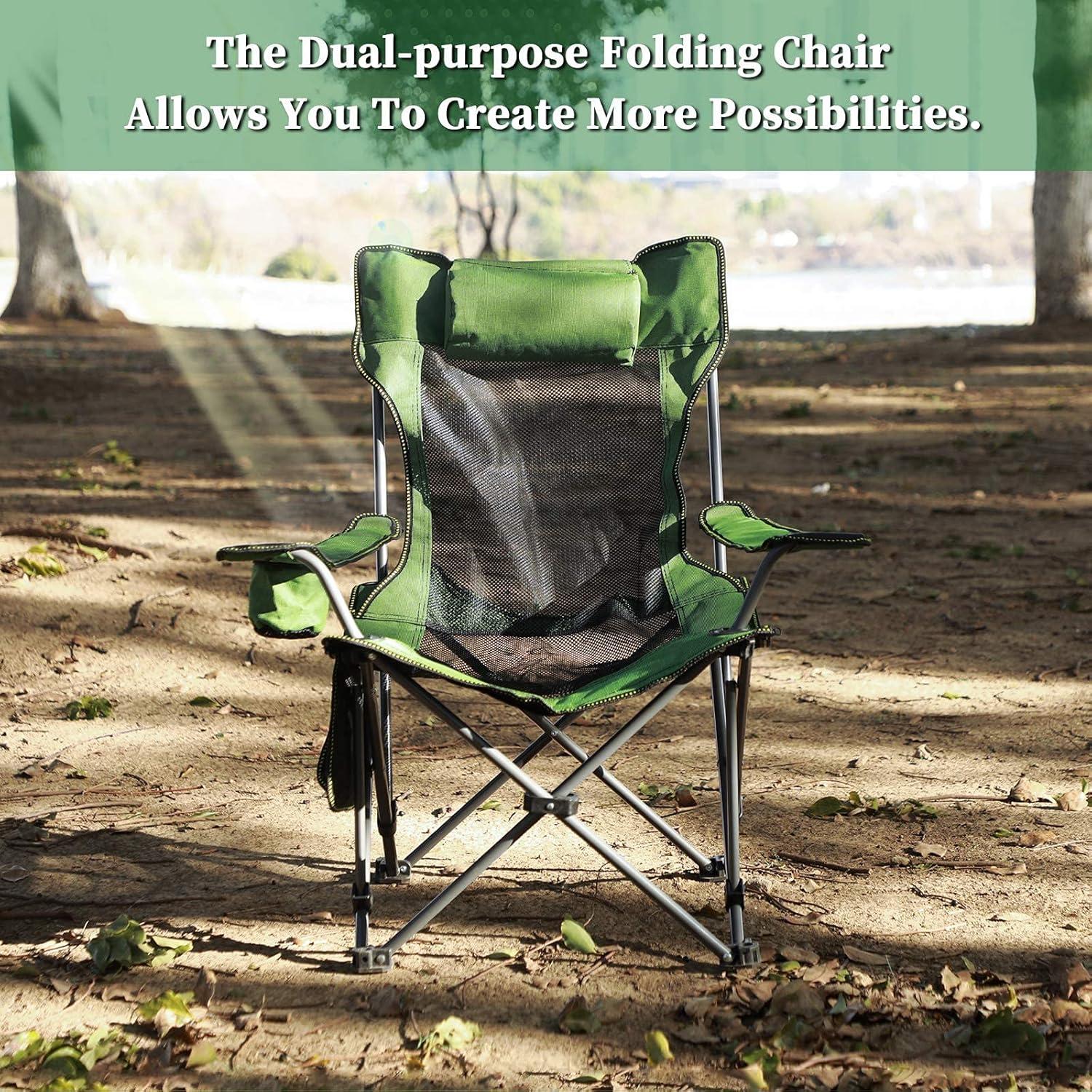 Green Alloy Steel Adjustable Reclining Camping Chair with Footrest