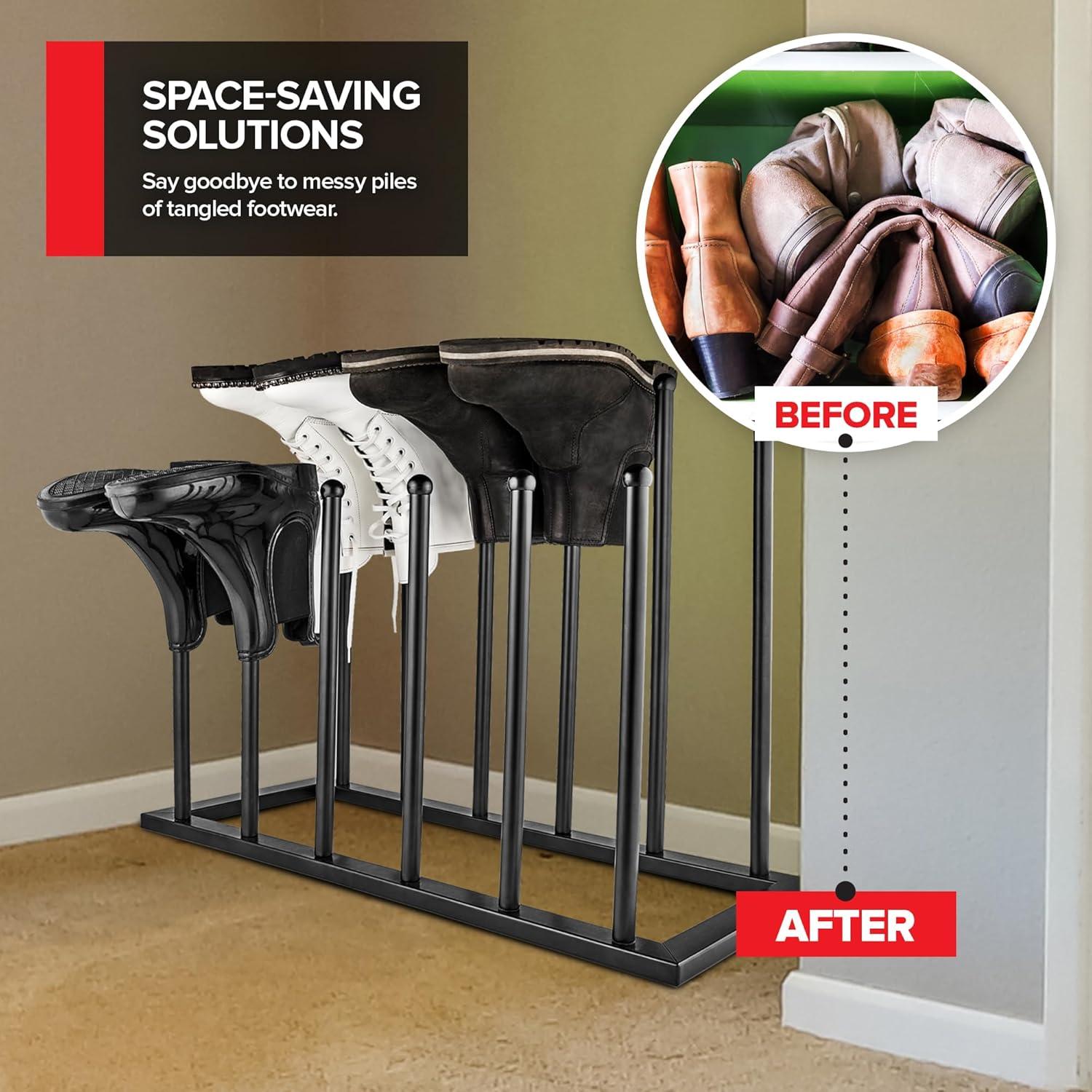 Black Metal 6-Shelf Tall Boot Storage Rack