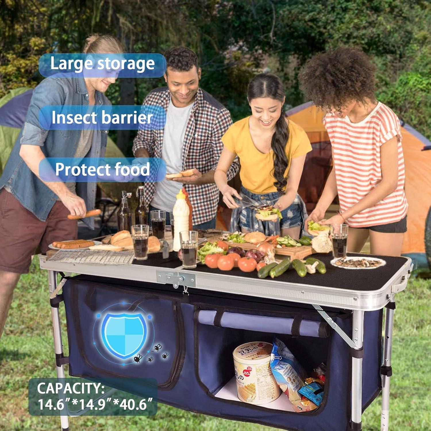 Camping Folding Table - Portable and Lightweight Table with Storage for Outdoor Activities. Perfect for Camp, Picnic, and BBQ.