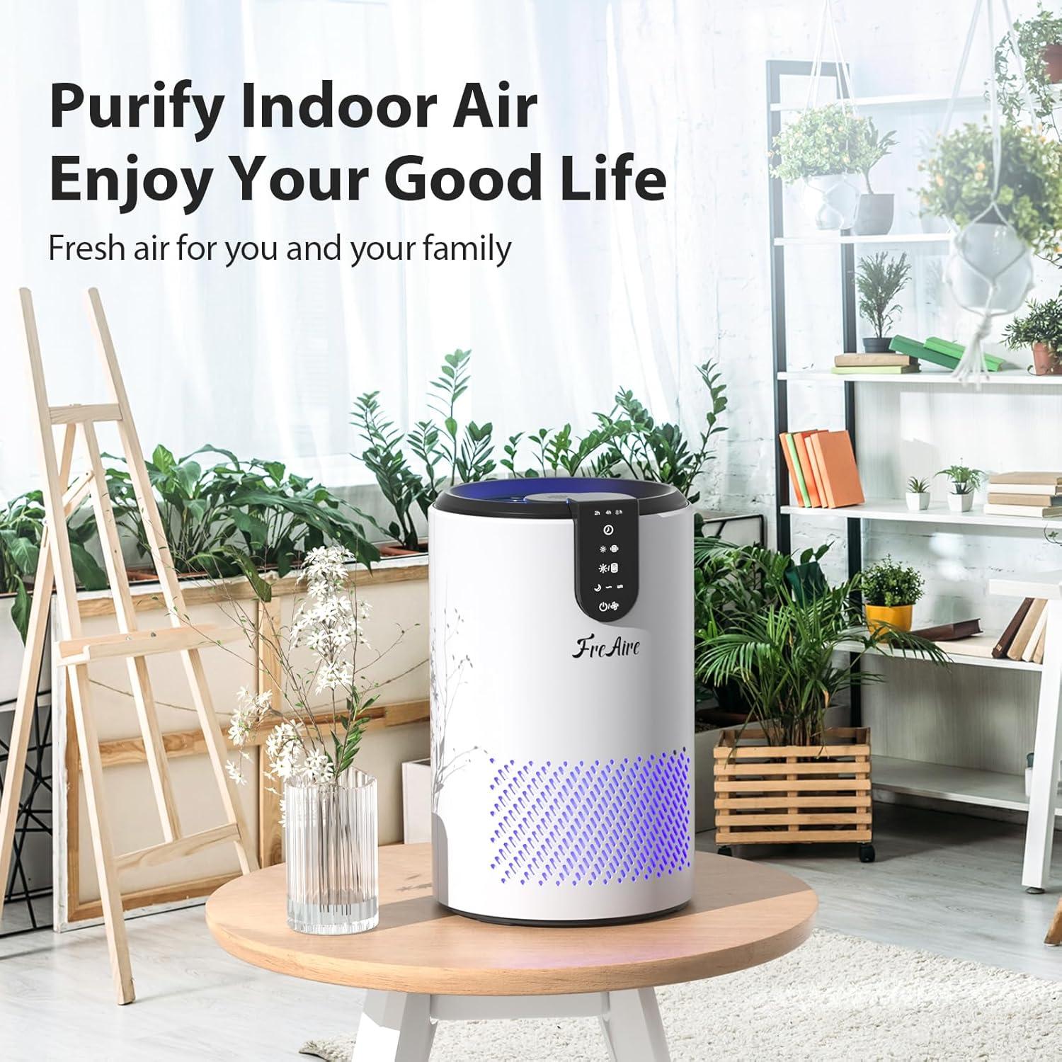 FreAire Air Purifiers for Home, Air Purifier for Bedroom Up to 538 Ft²/h, Room air purifier with 3-in-1 Filter for Dust Dander Odors Smoke, Small Air Purifier with Timer, Sleep Mode for Office Bedroom