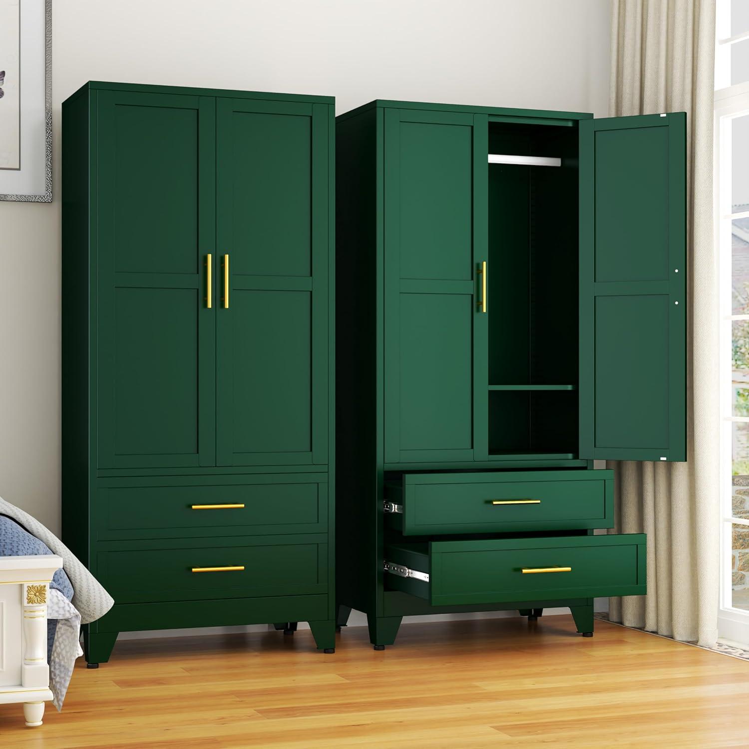 Mercer41 Melbreak Metal Modern Freestanding Wardrobe Armoire With Hanging Rod And Drawers