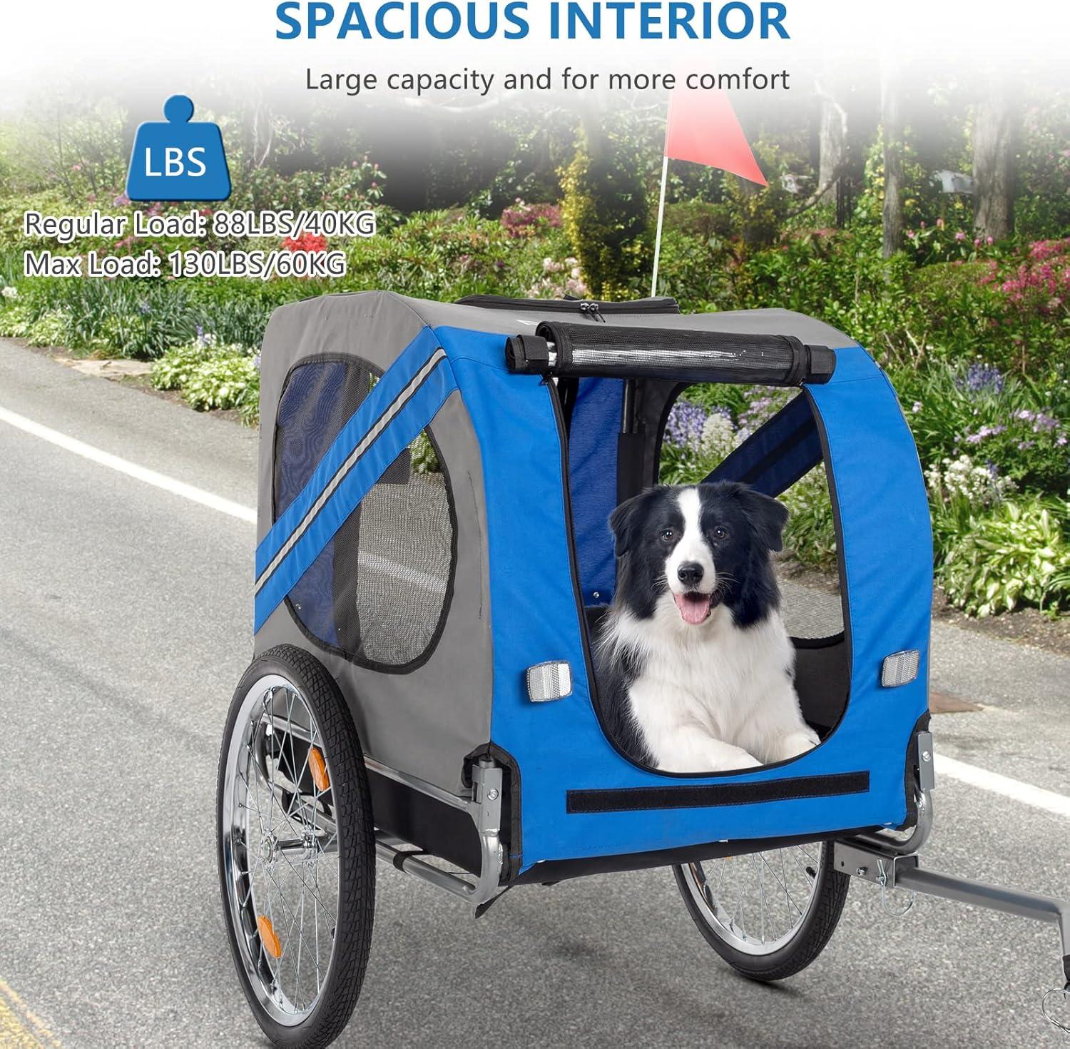 PEXMOR Dog Bike Trailer,Dog Trailer Pet Cart for Bicycle w/Universal Hitch & Quick Release 20" Wheels, Folding Bike Wagon Cargo Carrier for Dog Large Capacity w/3 Entrances & Safety Reflectors Flag