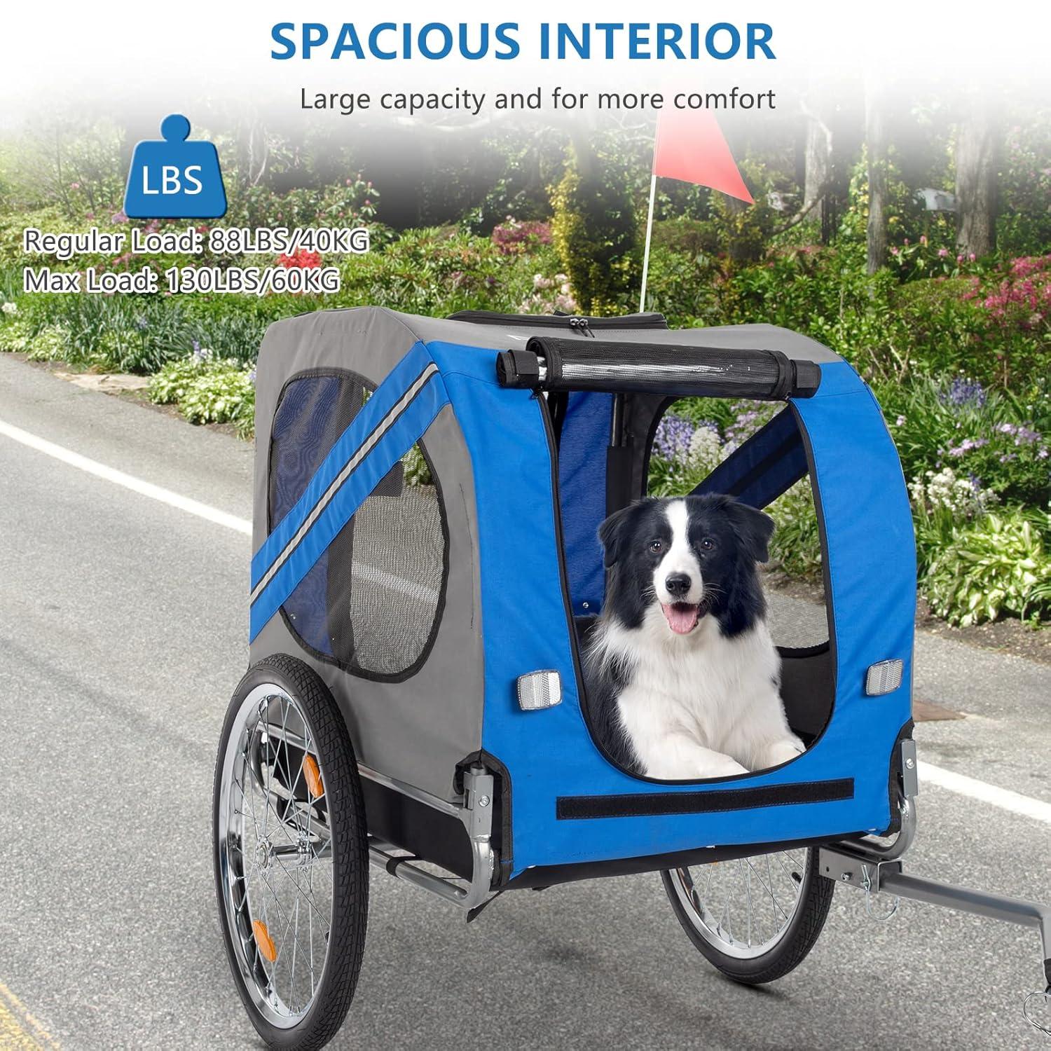 PEXMOR Dog Bike Trailer,Dog Trailer Pet Cart for Bicycle w/Universal Hitch & Quick Release 20" Wheels, Folding Bike Wagon Cargo Carrier for Dog Large Capacity w/3 Entrances & Safety Reflectors Flag