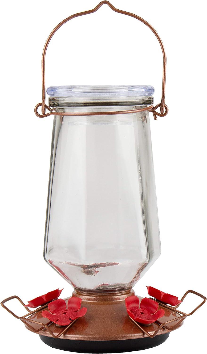 Bronze Glass Hanging Hummingbird Feeder with Red Ports