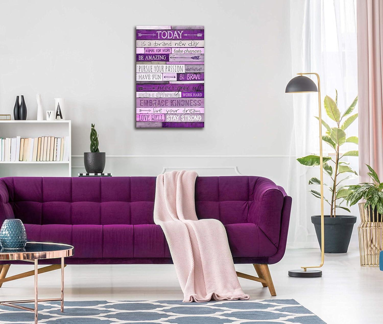 Purple Motivational Quote Canvas Wall Art with Wood Frame