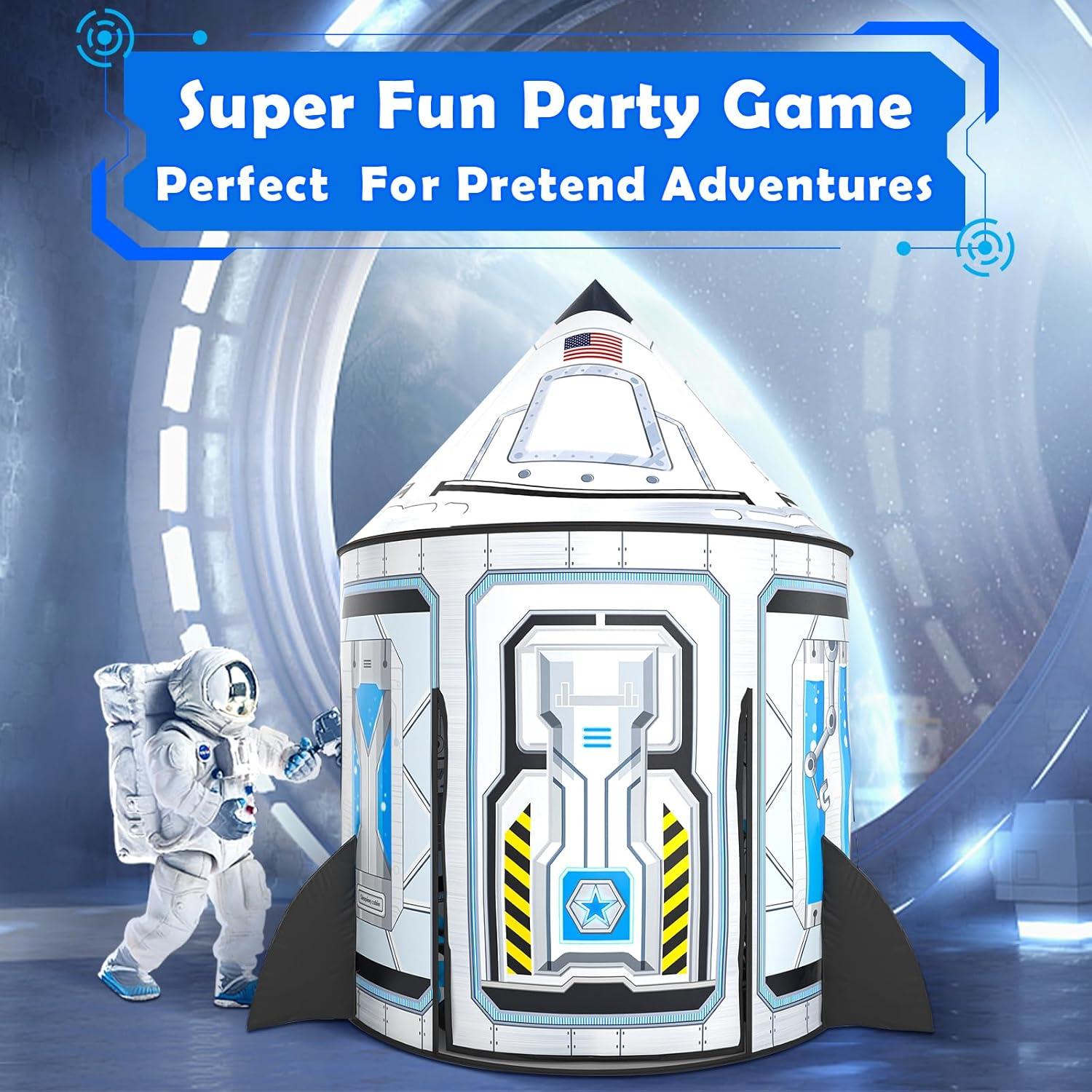 Rocket Ship Kids Play Tent: 3Pcs Toddlers Pop Up Ball Pit and Play Tunnel for Indoor Outdoor, Spaceship Baby Playhouse Toys for 1-3 Year Old Boys Girls (3 in 1 Kids Tent)