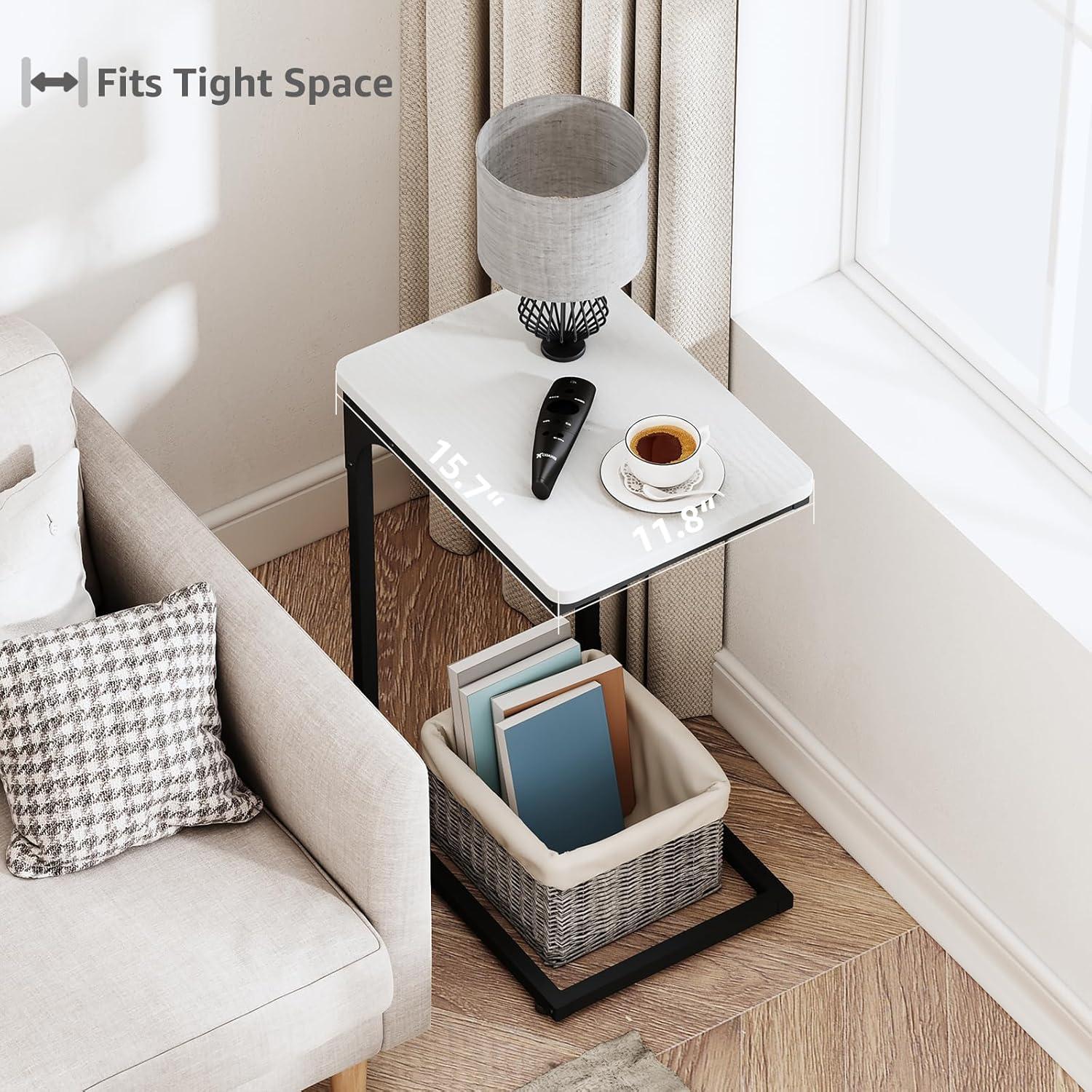 C Table Side Table Set of 2 Living Room Sets C Shaped Couch Tray End Tables Modern, Black and White