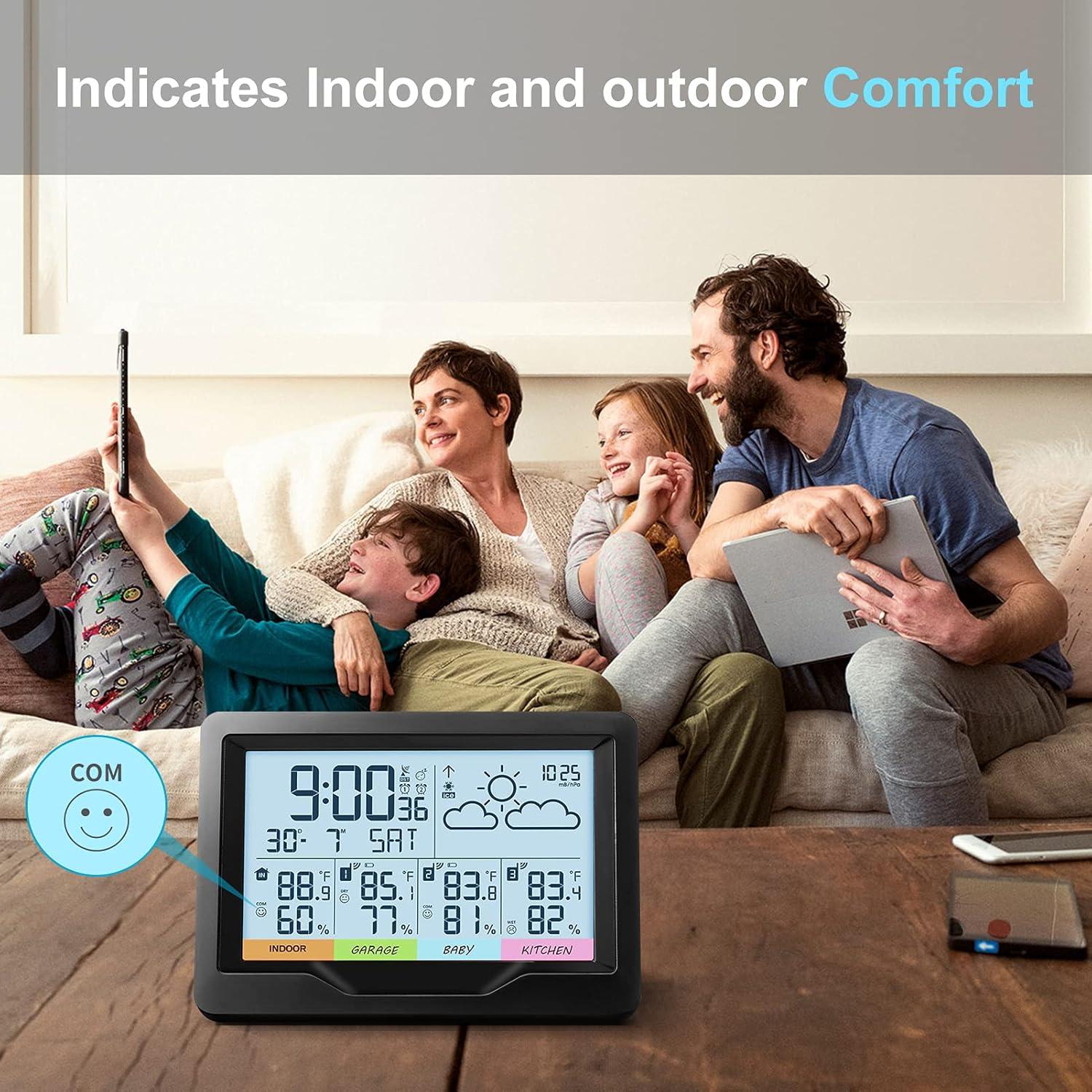 Weather Station Indoor Outdoor Thermometer Wireless Remote Sensor, Home Weather Station Temperature Humidity Monitor