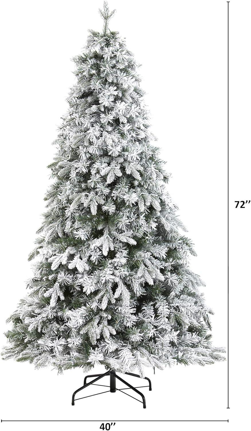 Nearly Natural 6' Flocked Vermont Mixed Pine Prelit LED Artificial Christmas Tree
