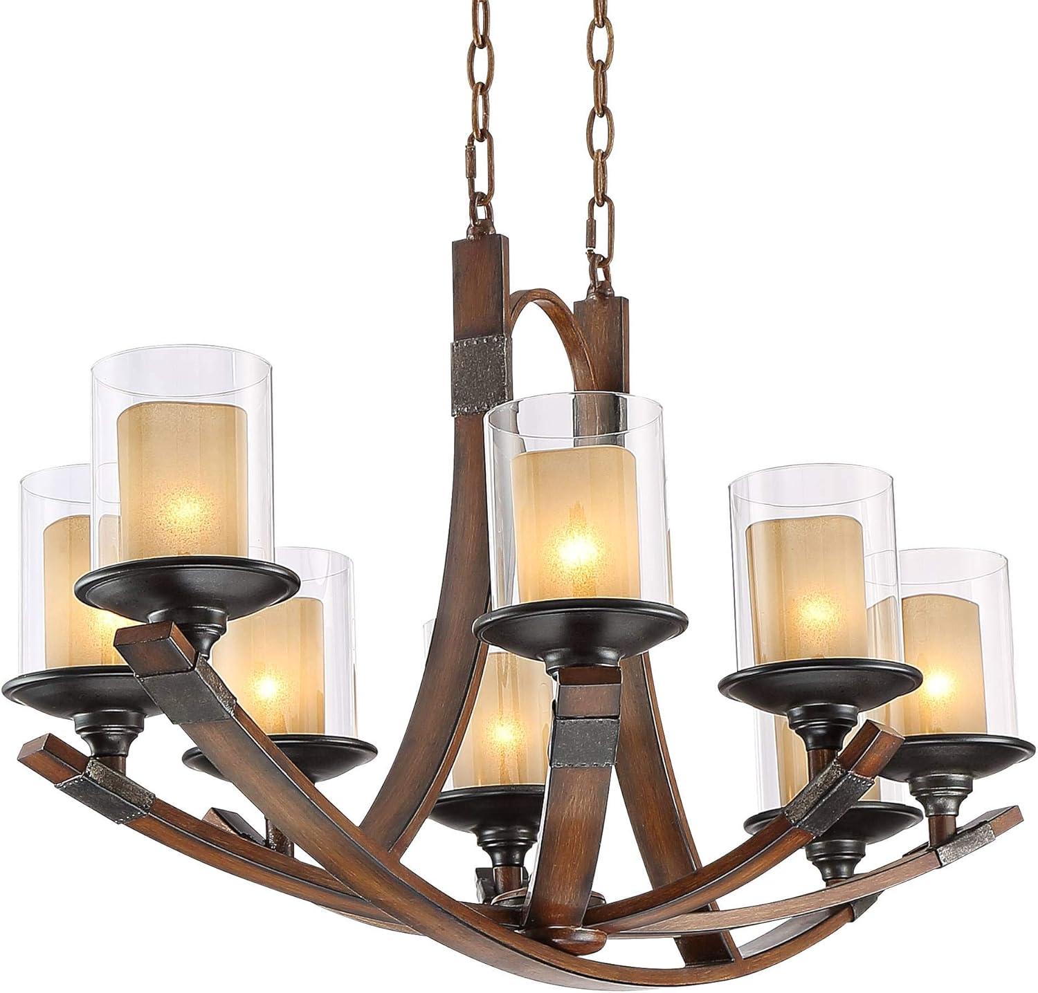 Mahogany and Bronze 8-Light Rustic Farmhouse Chandelier