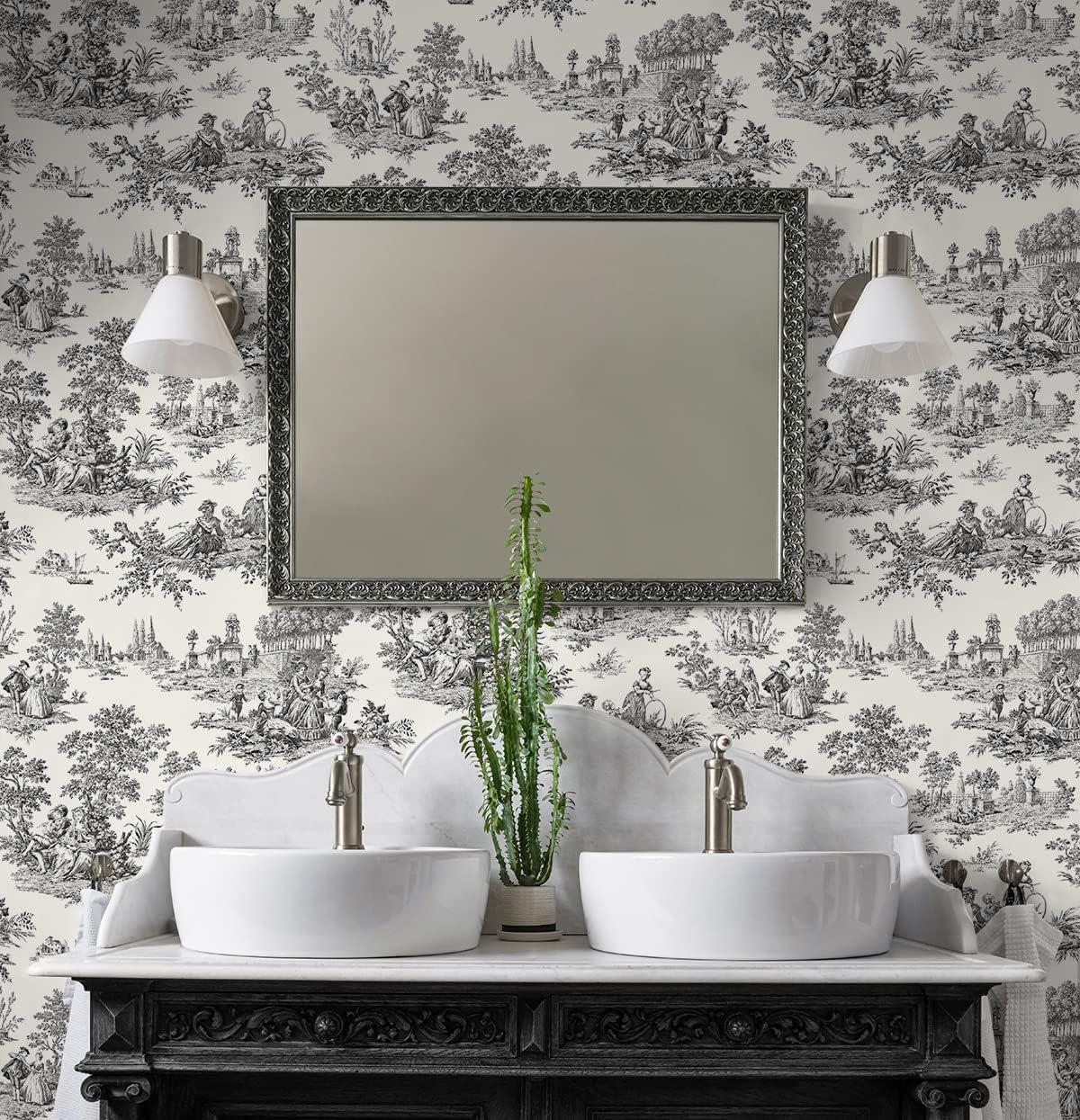 NextWall Inkwell Chateau Toile Peel and Stick Wallpaper