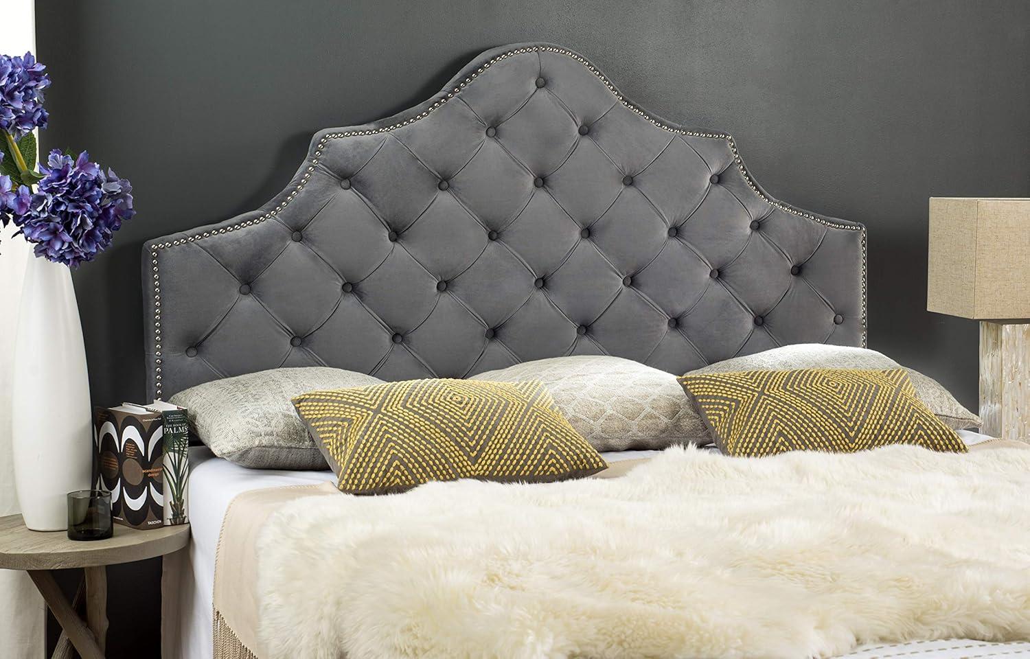 SAFAVIEH Arebelle Rustic Glam Tufted Headboard with Nail Heads, Full, Pewter